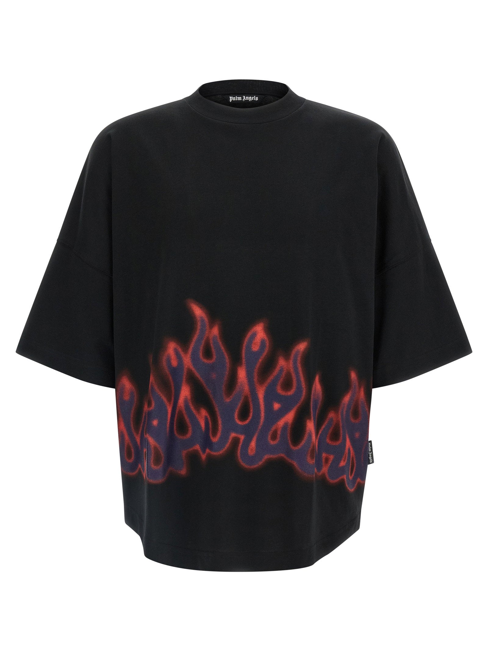 Palm Angels Flames Over Cotton Jersey T-Shirt Zwart Multicolor Topwear Palm Angels