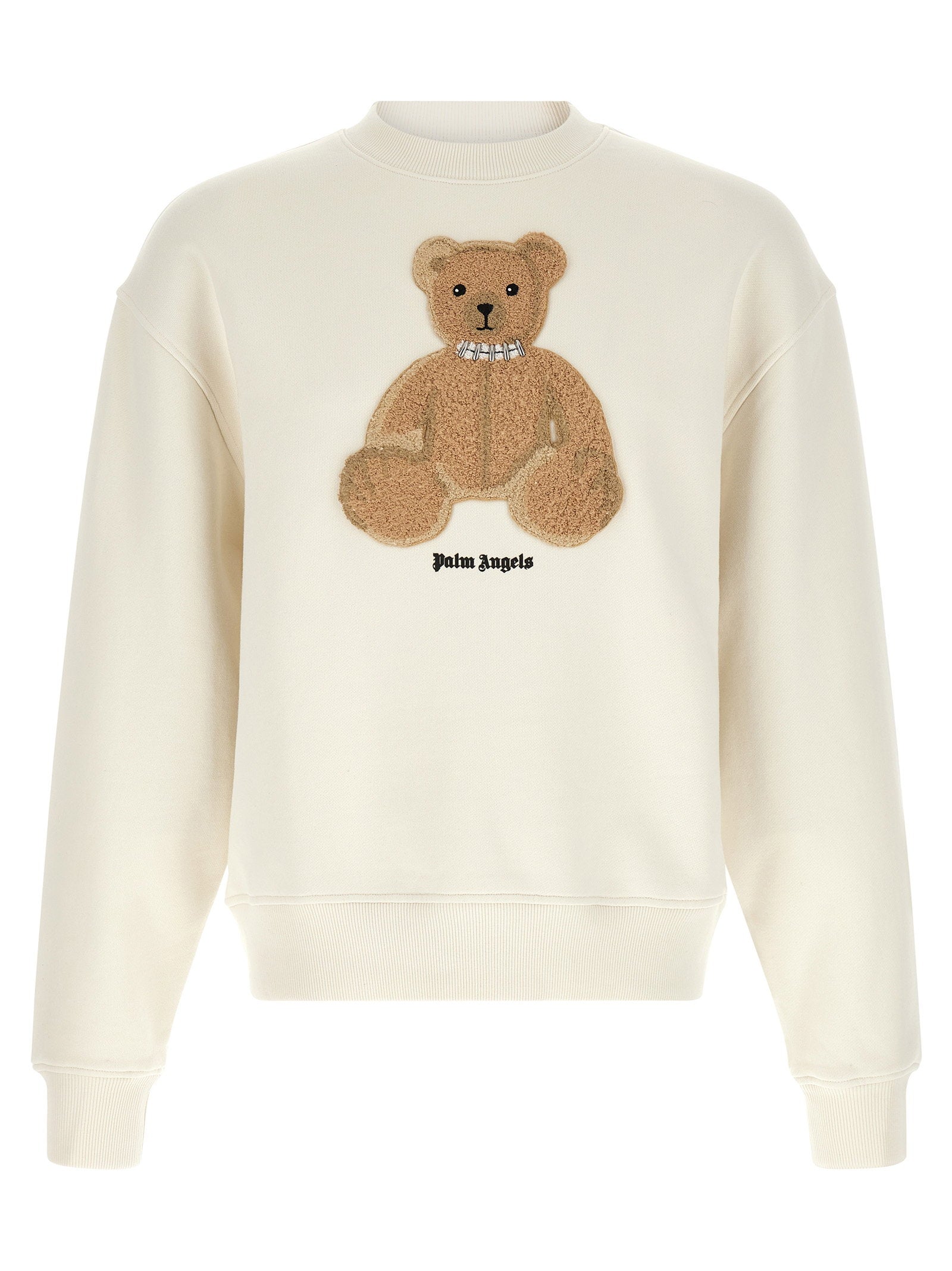 Palm Angels Bear Sweatshirt wit, vooraanzicht met beer-patch