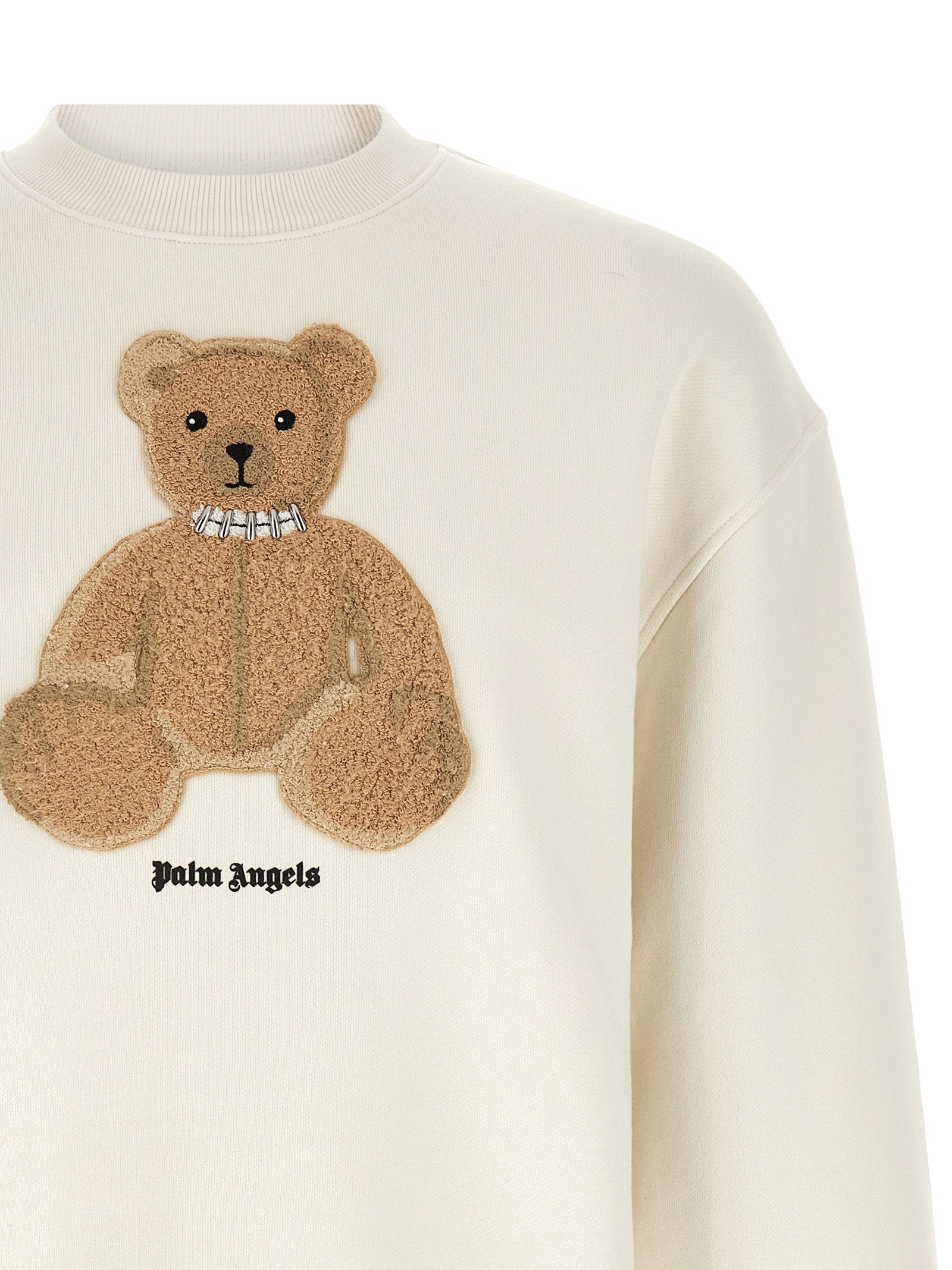 Palm Angels Bear Sweatshirt wit, close-up van de boorden aan de mouw