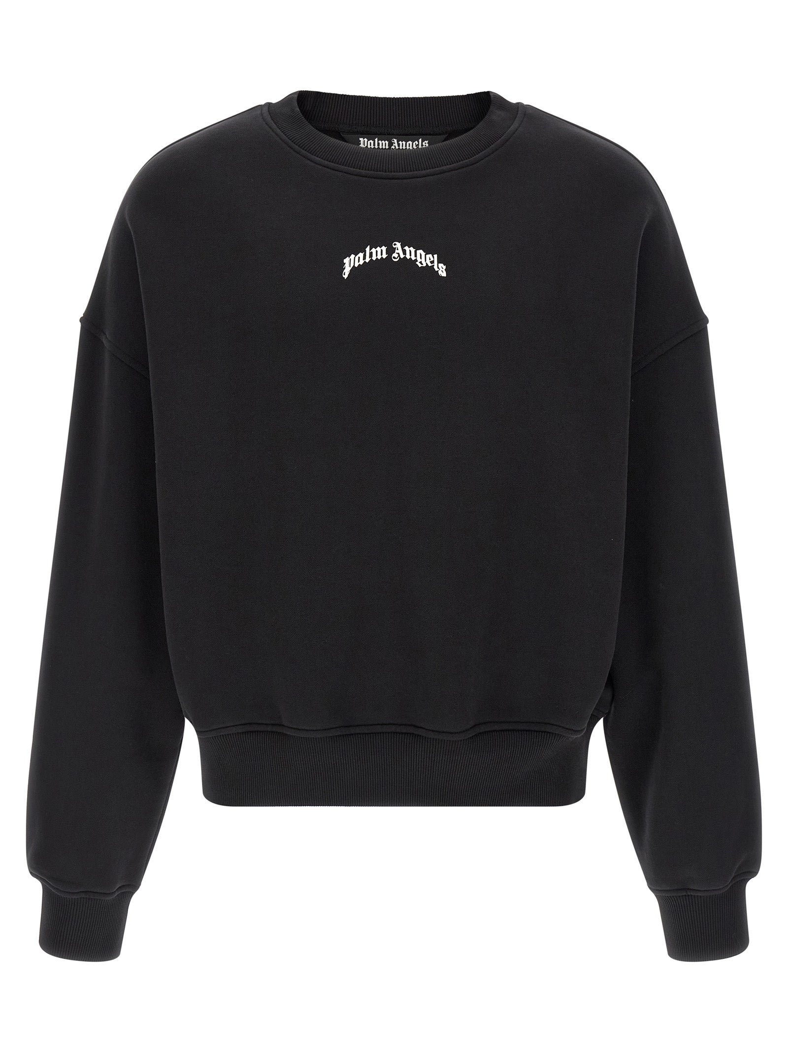Palm Angels Back Curved Logo Loose Crew Sweatshirt Black / Off White