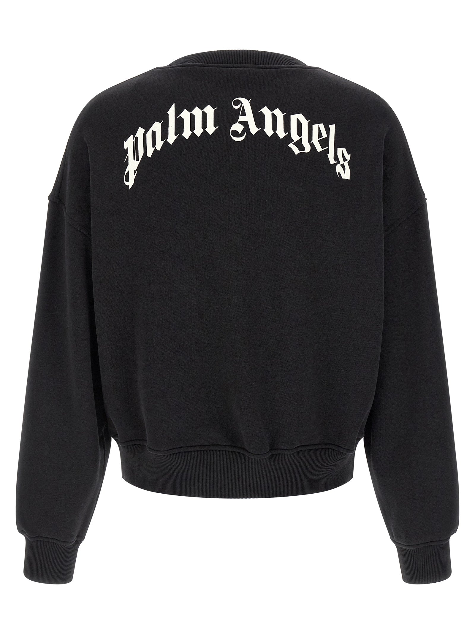 Palm Angels Back Curved Logo Loose Crew Sweatshirt Black / Off White