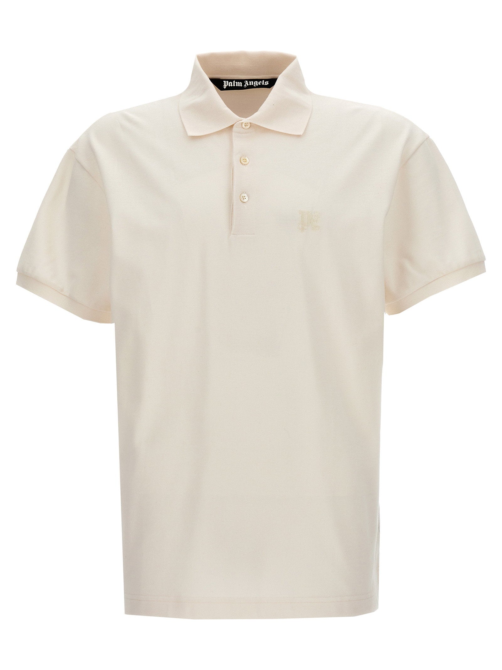 Palm Angels Monogram polo wit, vooraanzicht met geborduurd logo