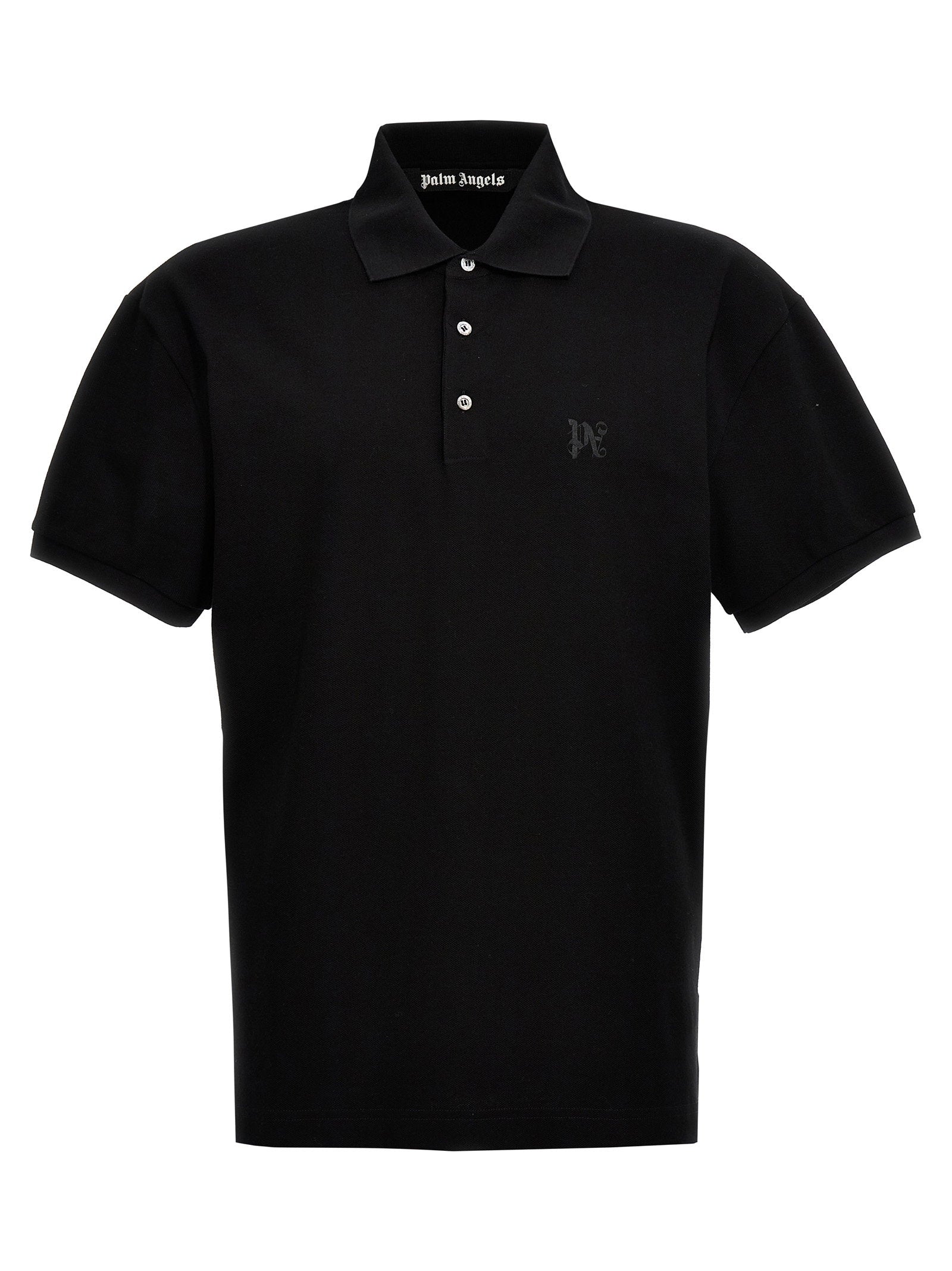 Palm Angels Monogram Katoenen Piqué Polo met Geborduurd Logo Zwart Shirts Palm Angels