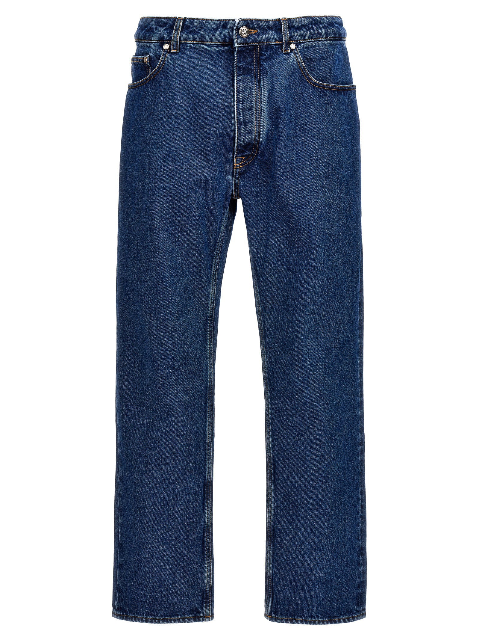 Palm Angels Monogram Straight Leg Denim Jeans Gewassen Blauw Jeans Palm Angels
