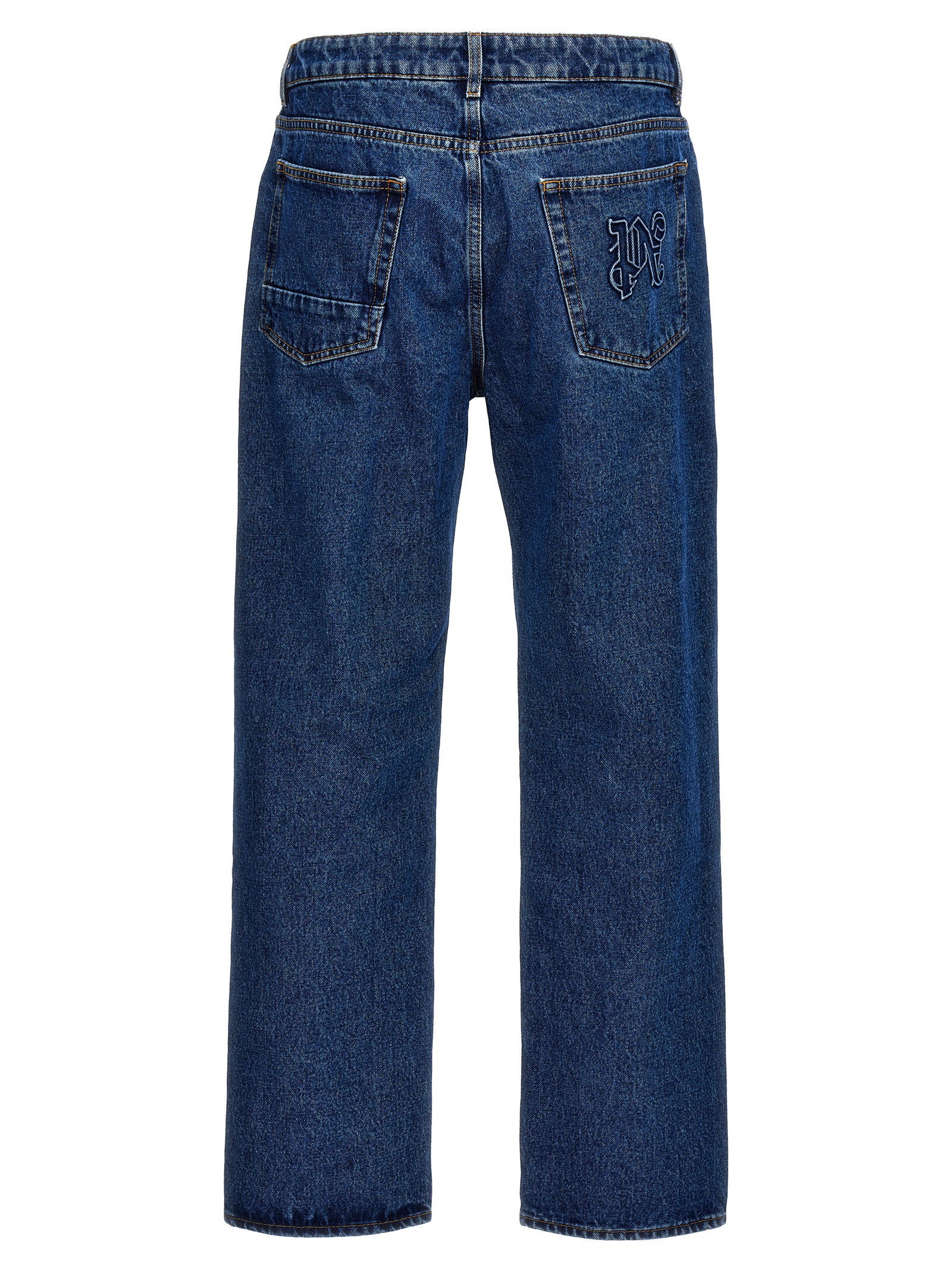 Palm Angels Monogram Straight Leg Denim Jeans Gewassen Blauw-thumbmail-2