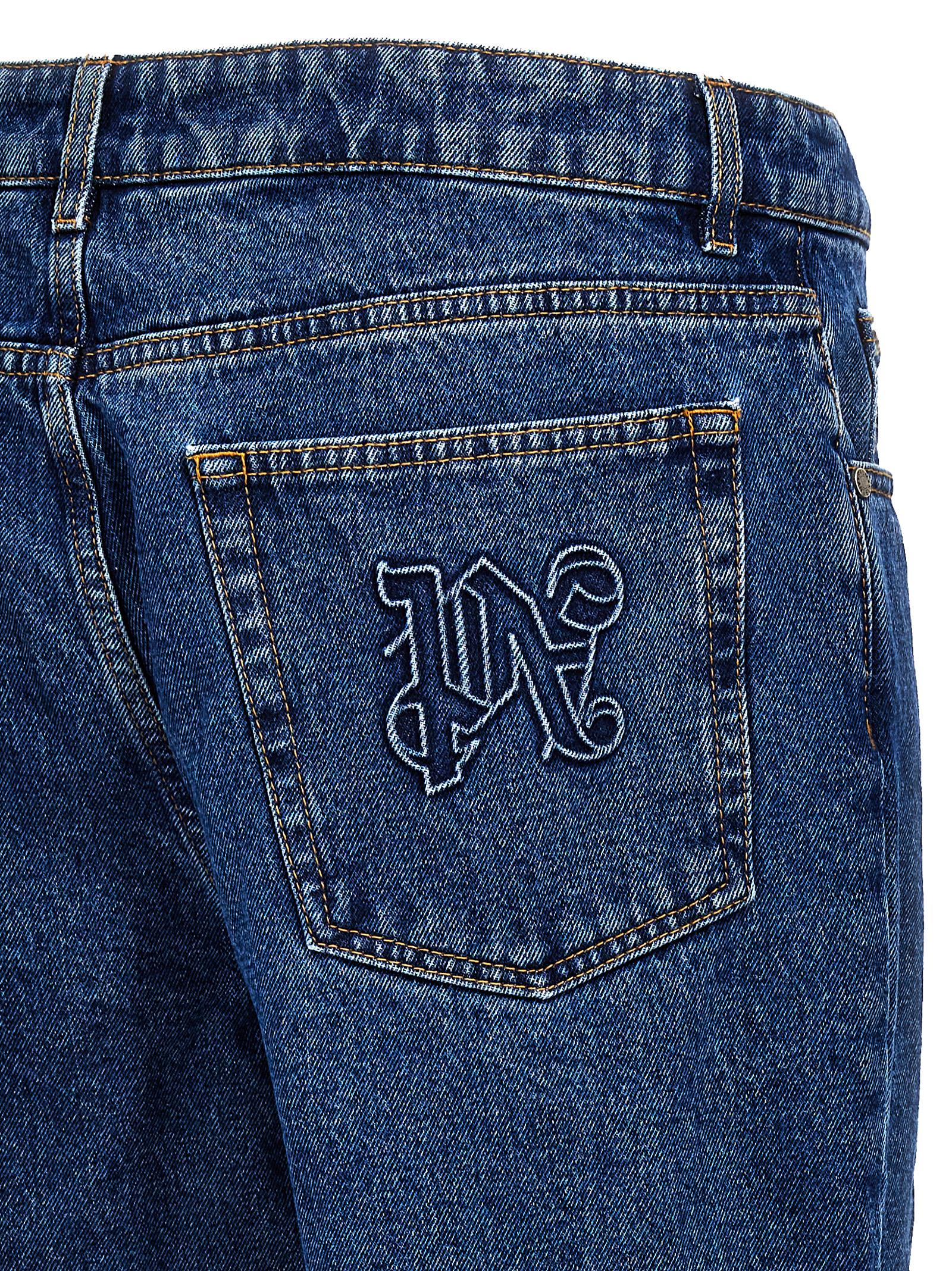 Palm Angels Monogram Straight Leg Denim Jeans Gewassen Blauw-thumbmail-4