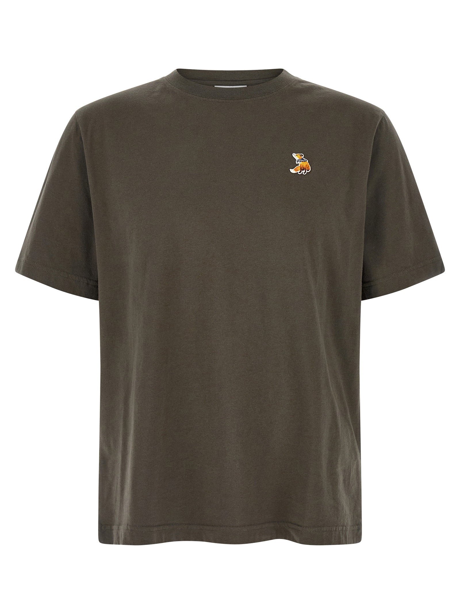 Maison Kitsuné Dreaming Fox Comfort T-shirt in antraciet, vooraanzicht met vossenpatch
