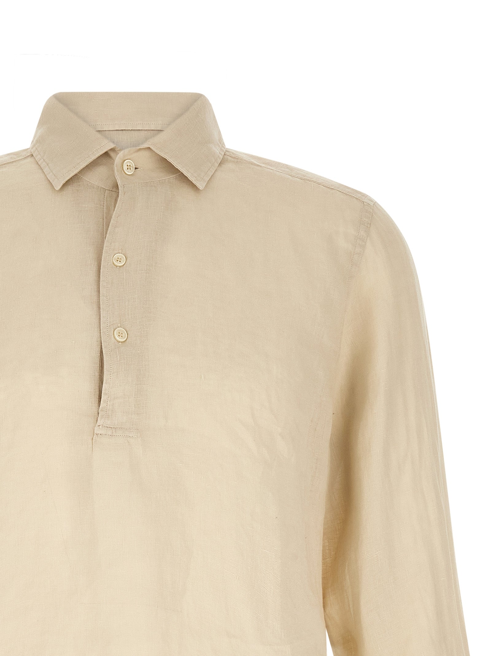 MC2 Saint Barth Raphael Long-Sleeve Linen Polo Shirt Beige-thumbmail-3
