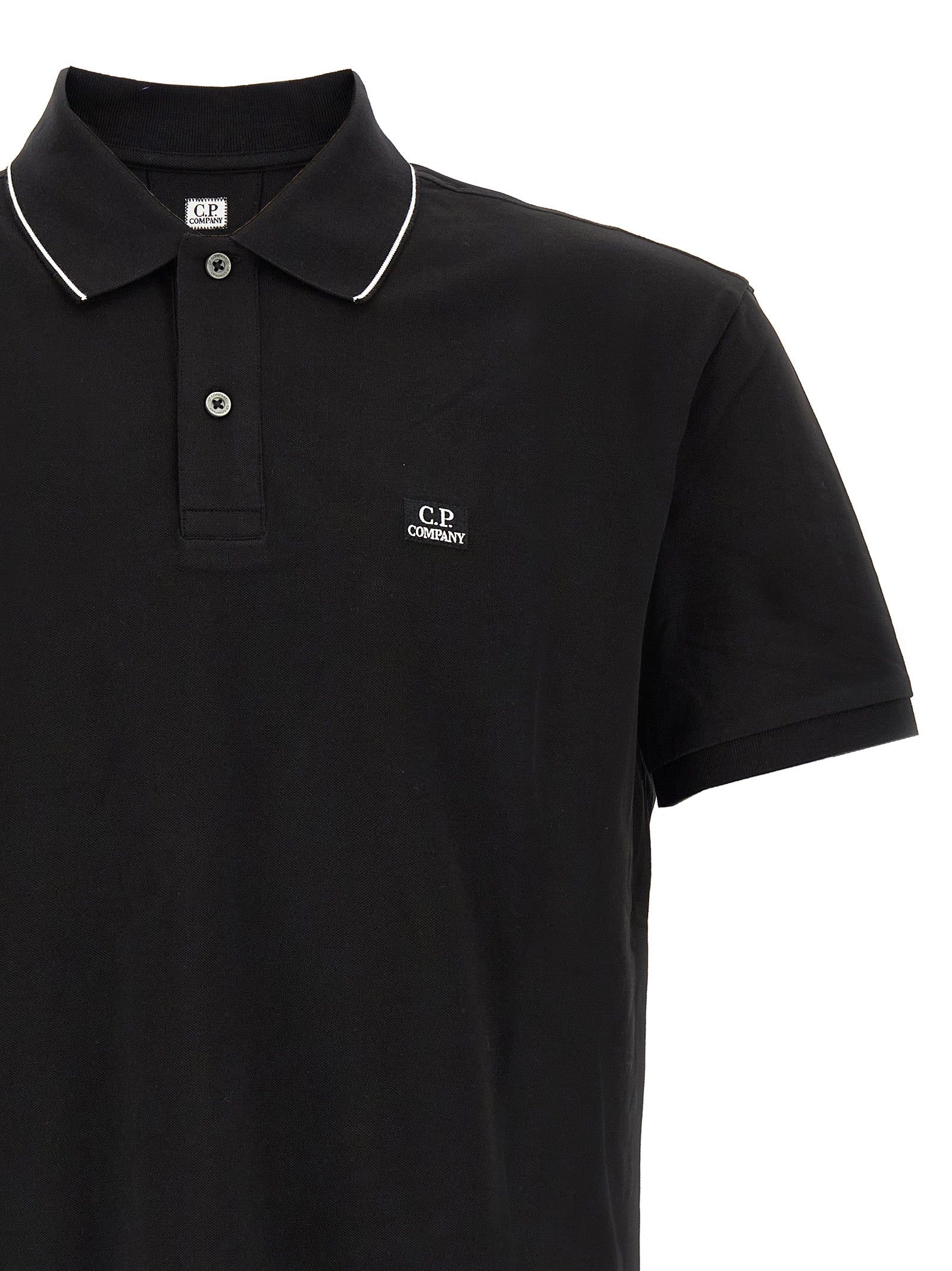 C.P. Company Stretch Piqué Polo Shirt Logo Patch Black Shirts C.p. Company