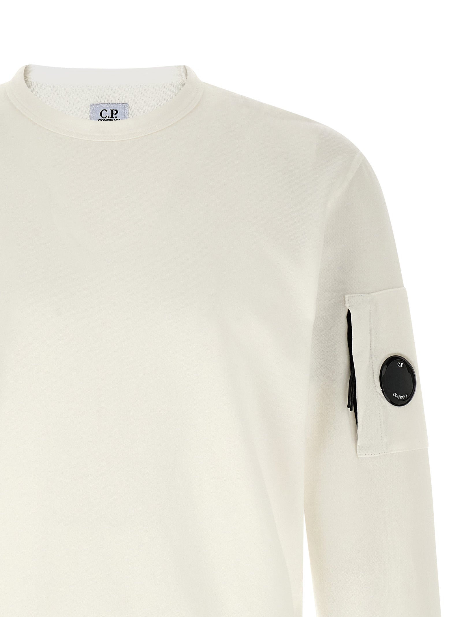 C.P. Company Light Fleece Crewneck Lens Sweatshirt Gauze White-thumbmail-3