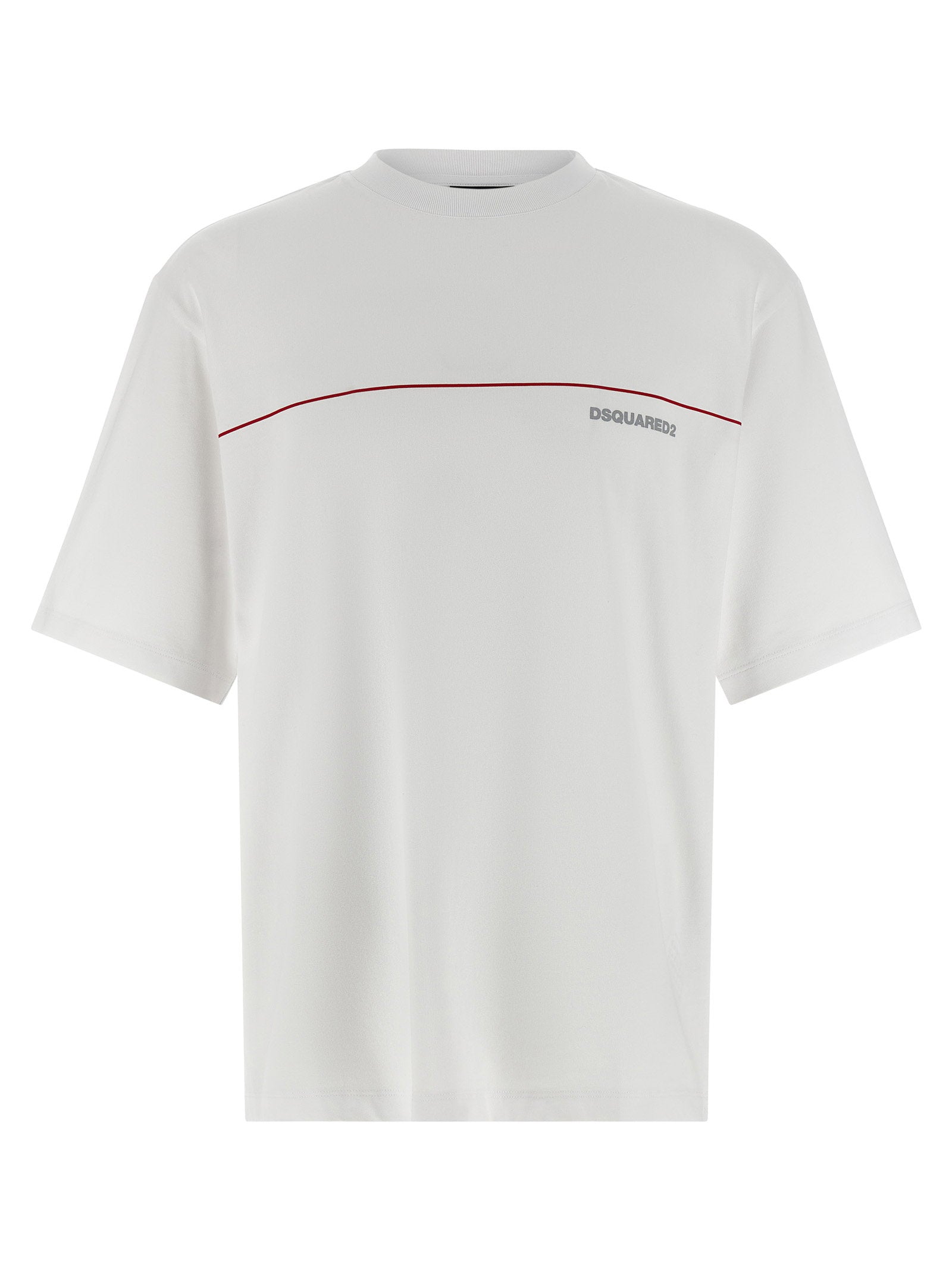 Dsquared2 Cool Fit Logo Stripe Print Katoenen T-Shirt Wit
