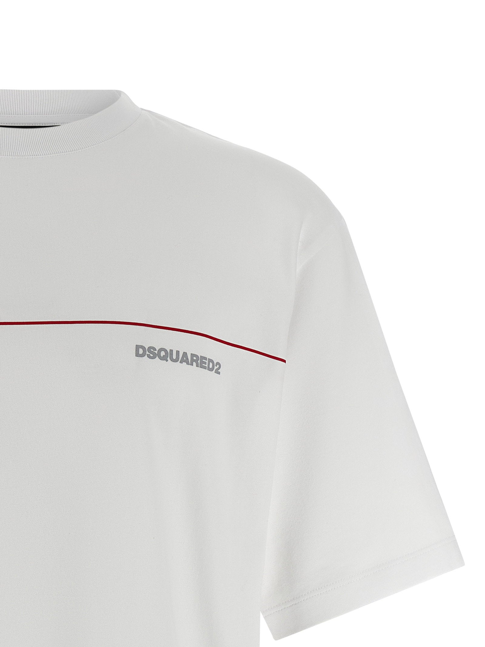 Dsquared2 Cool Fit Logo Stripe Print Katoenen T-Shirt Wit-thumbmail-3