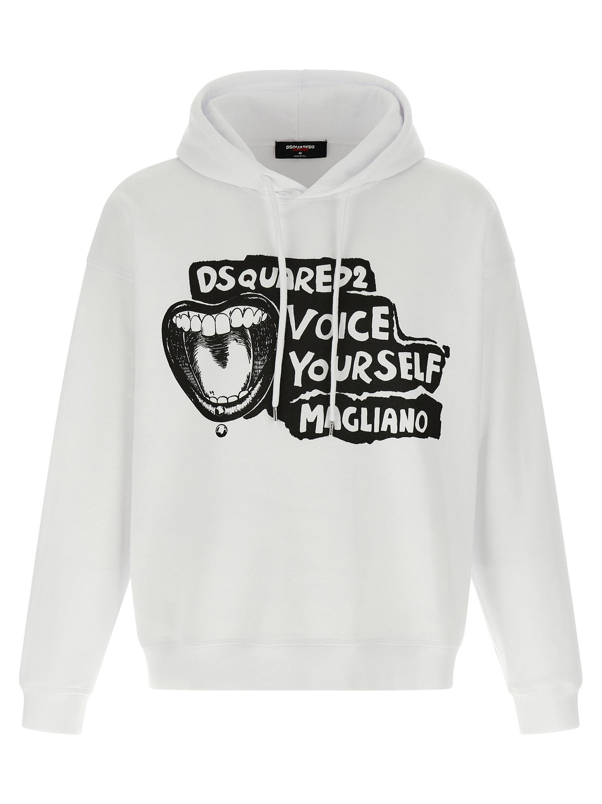 Witte Dsquared2 x Magliano hoodie met zwarte Voice Yourself-print op de borst