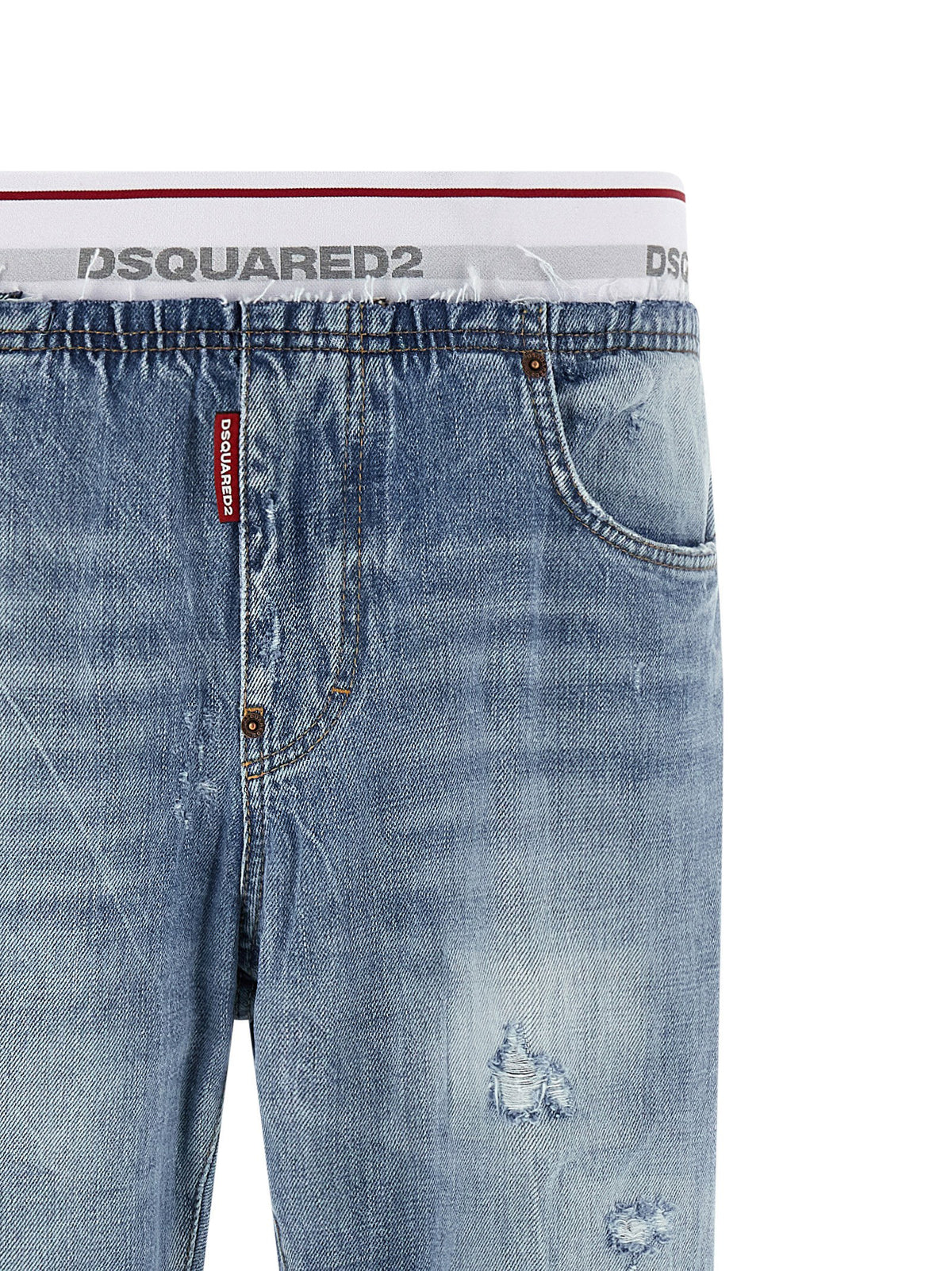 Dsquared2 Light Wash Denim Jogger met Logotailleband Lichtblauw-thumbmail-3