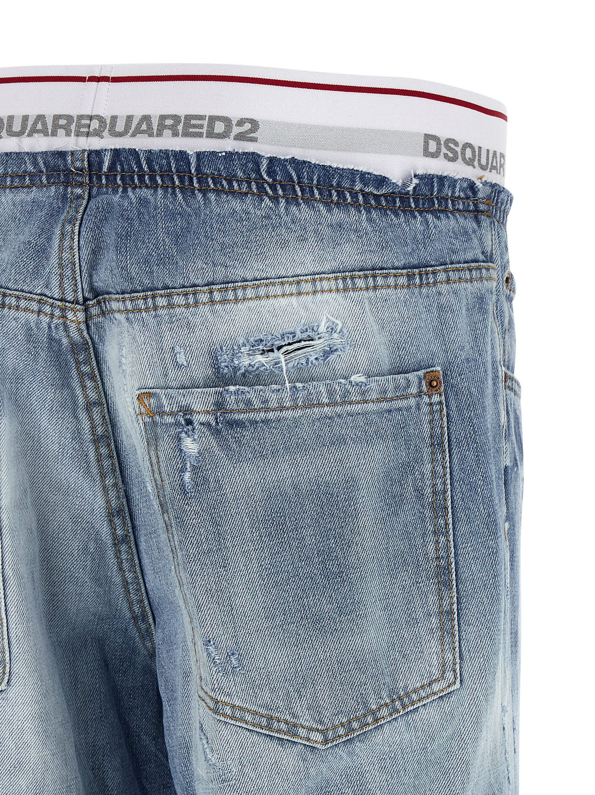 Dsquared2 Light Wash Denim Jogger met Logotailleband Lichtblauw-thumbmail-4