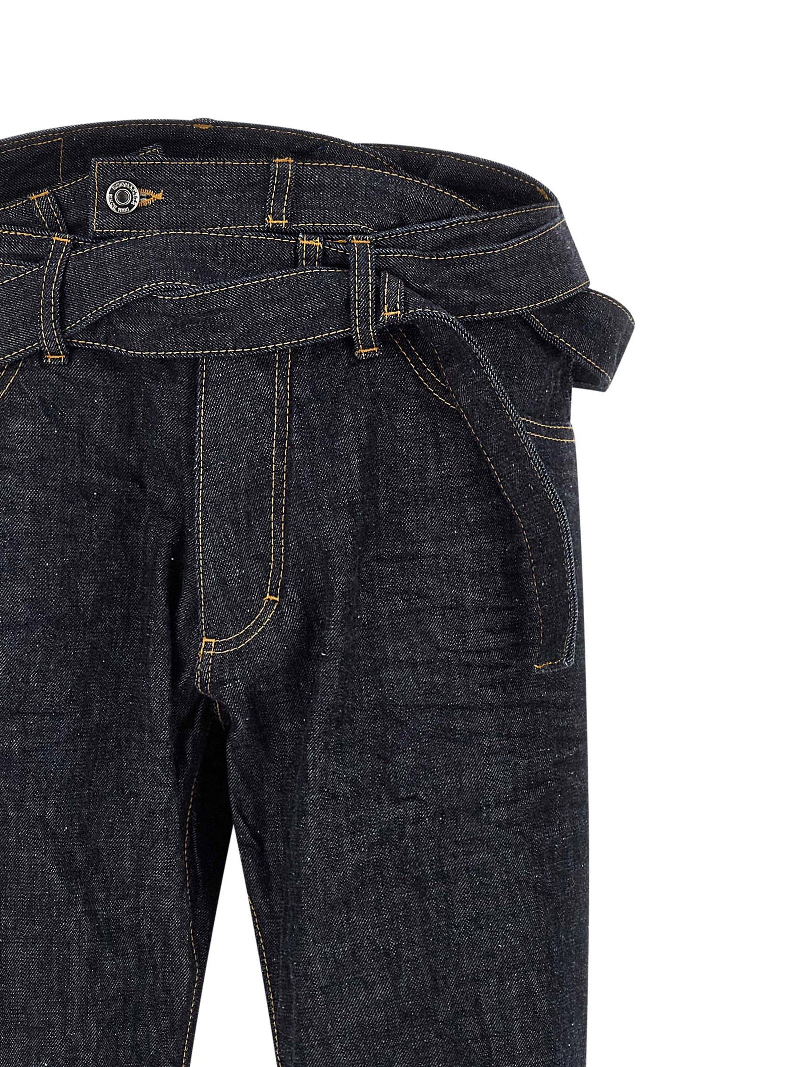 Magliano X Dsquared2 Butch Jeans navy blauw, detail van het banddetail bij de sluiting