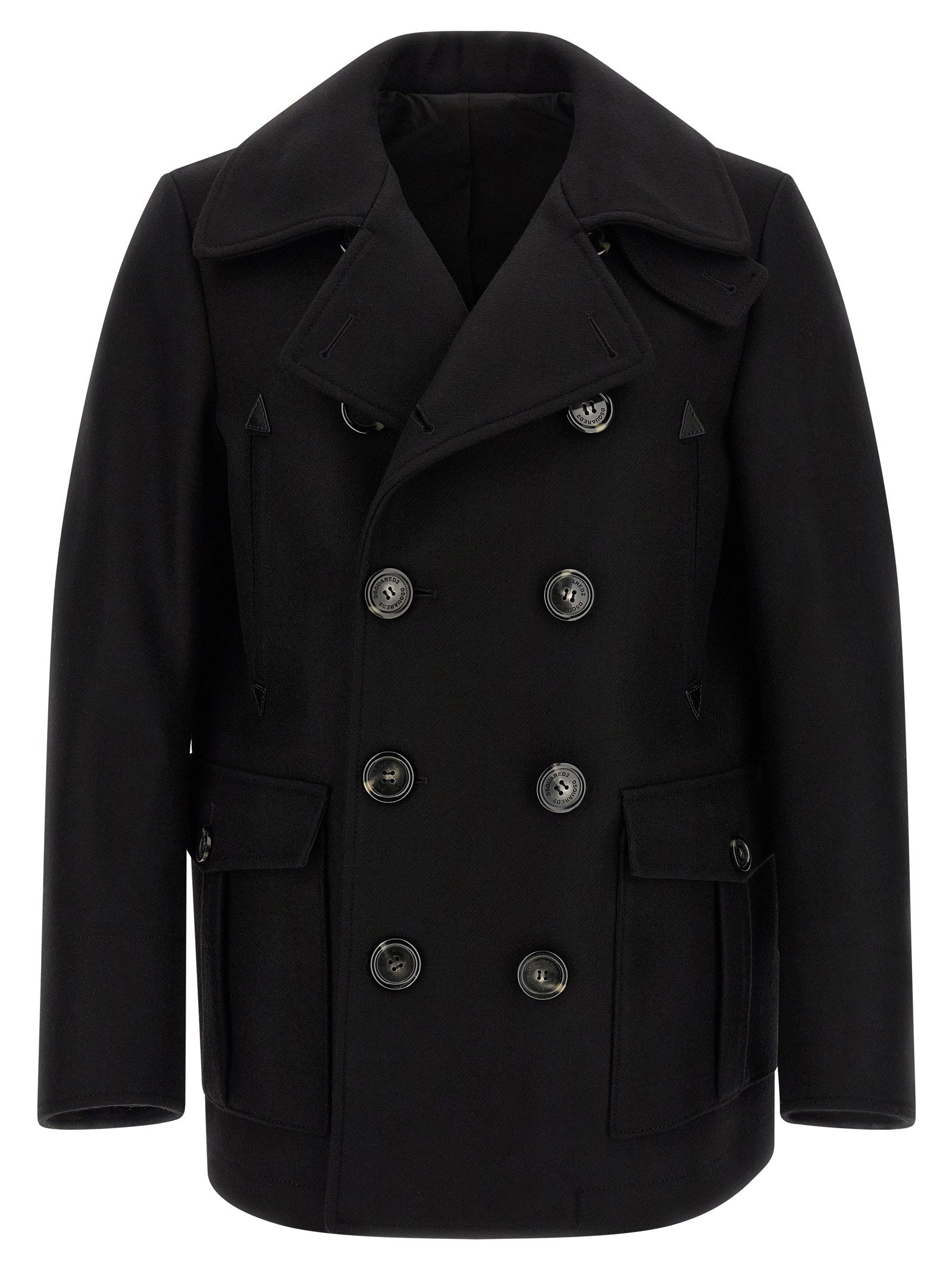 Dsquared2 Double-Breasted Wollen Peacoat Zwart Coats Dsquared2