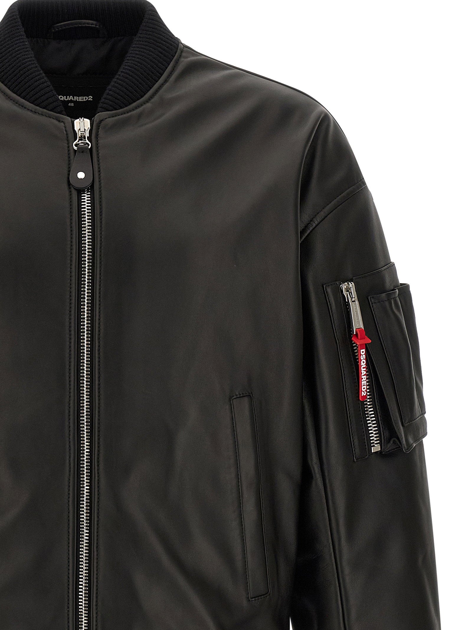 Dsquared2 Leather Cyprus bomberjack detail van mouwrits