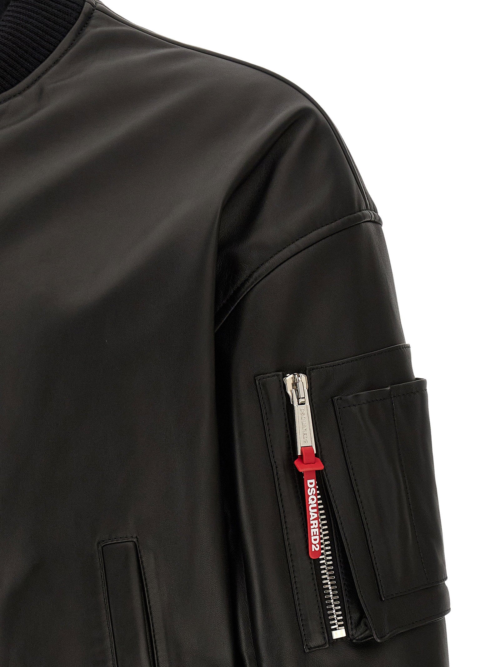 Dsquared2 Leather Cyprus bomberjack detail van leer en ribboord