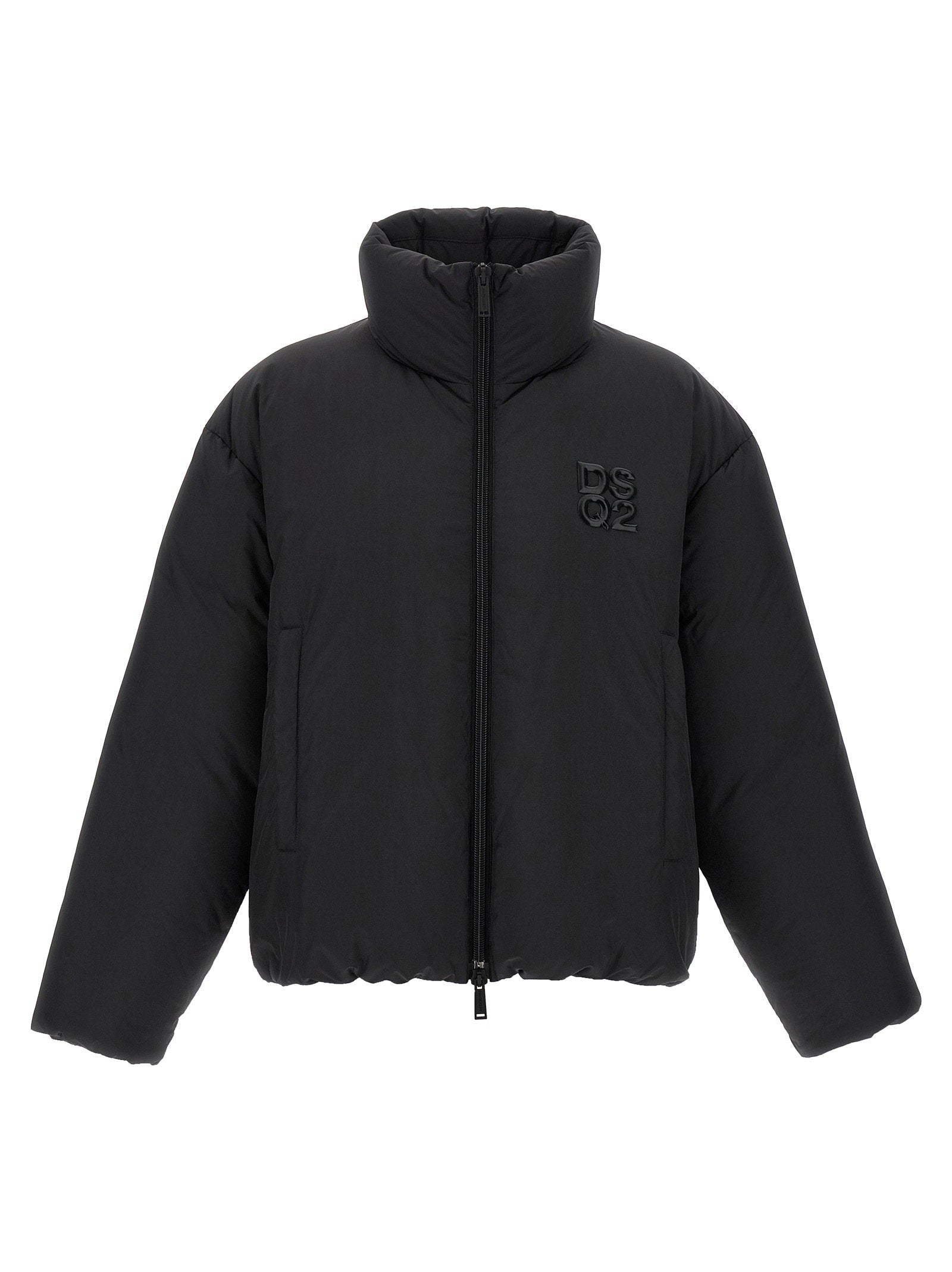 Dsquared2 Ball Padded Jacket Zwart - voorzijde met siliconen logo
