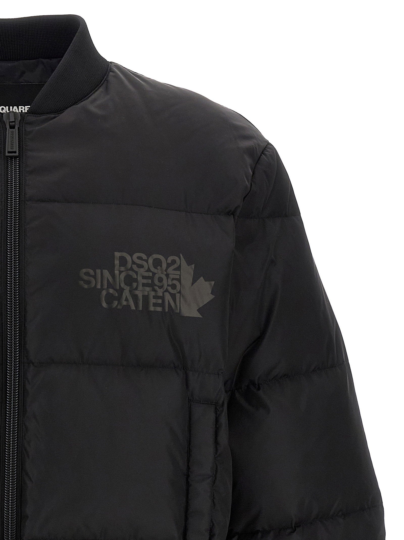 Dsquared2 Easy Puffer Bomber Jacket zwart - detail geribde boord