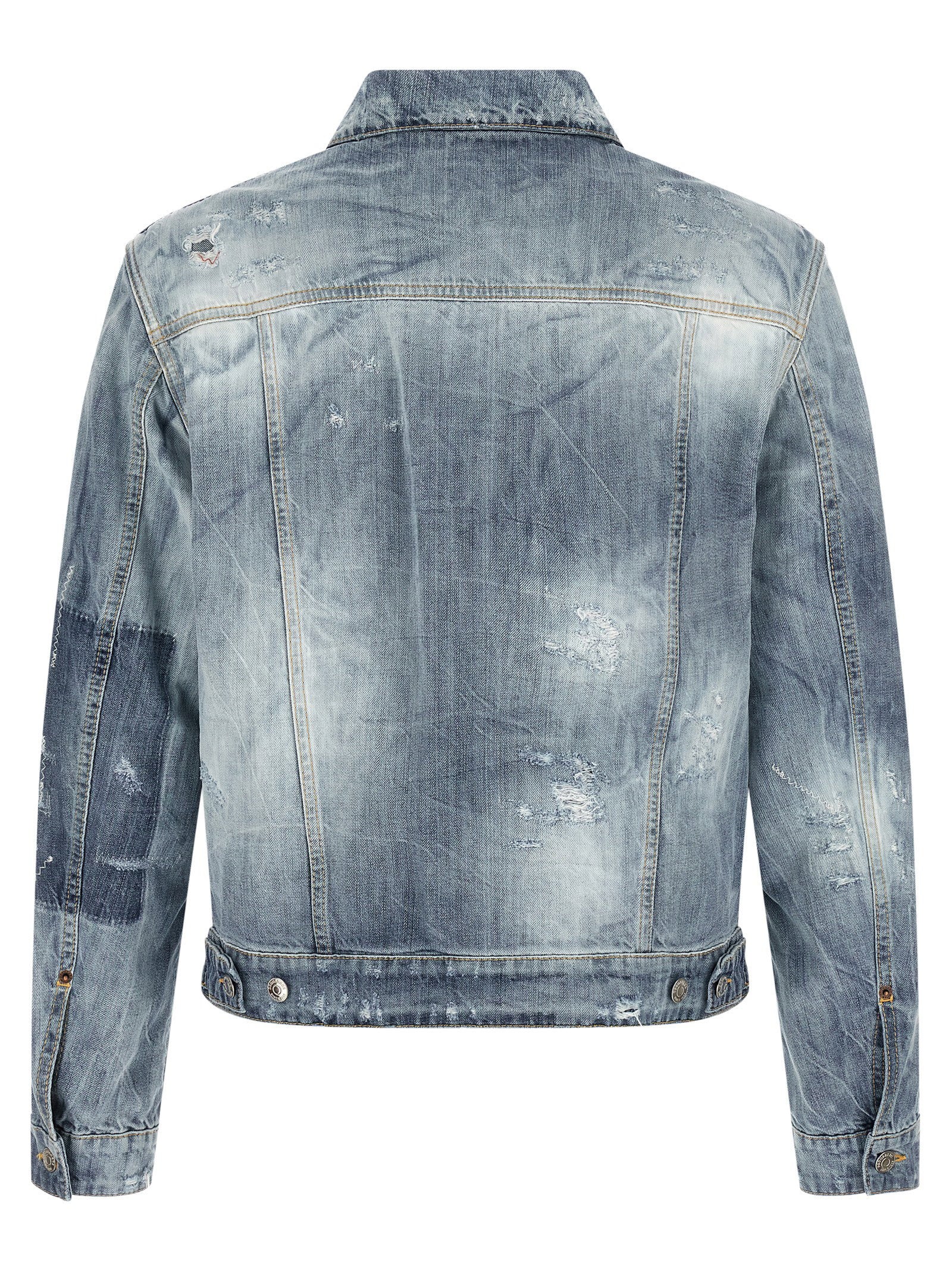 Dsquared2 destroyed denim jacket blauw, achteraanzicht