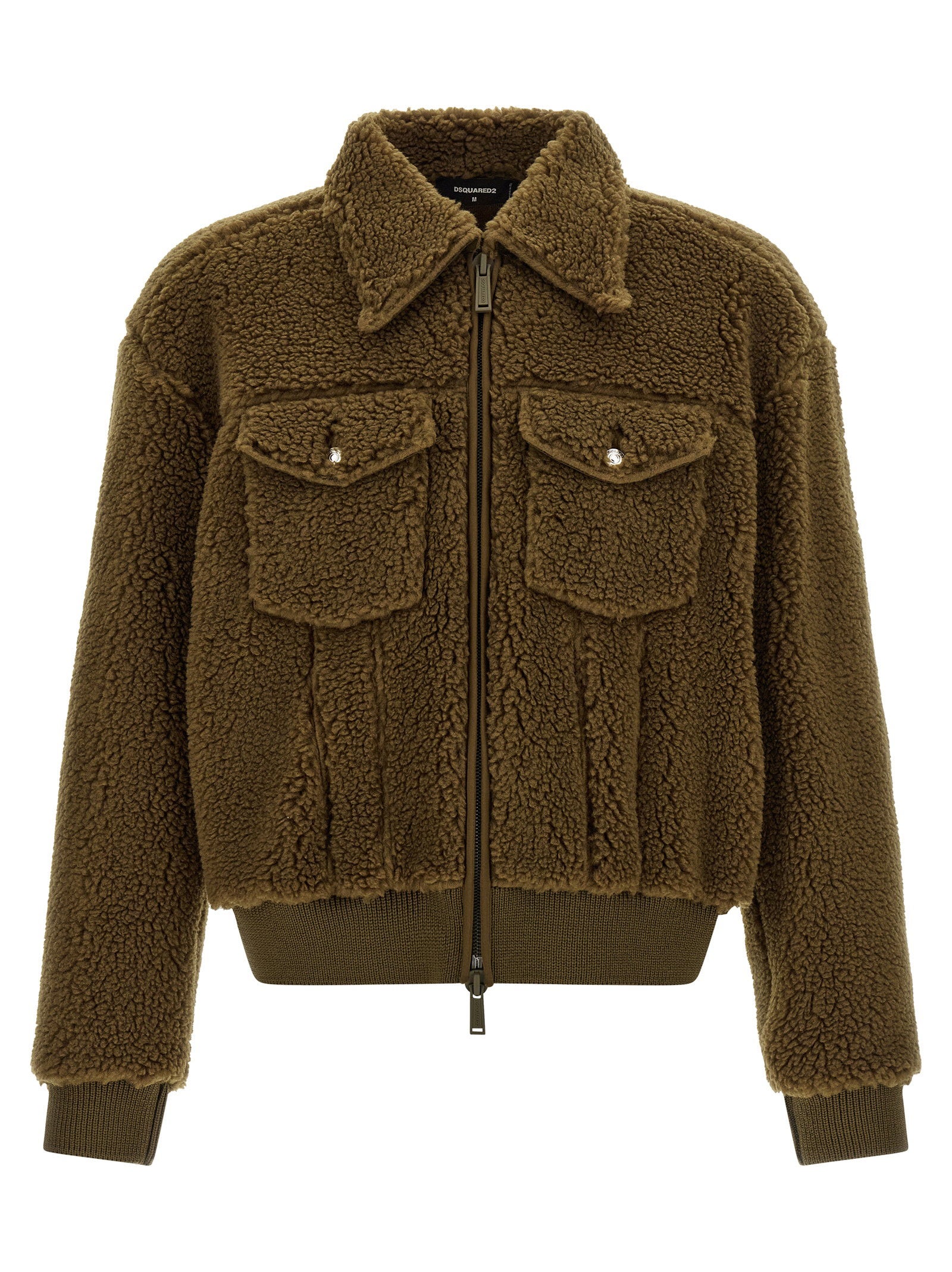 Dsquared2 bruine teddy trucker jas, vooraanzicht