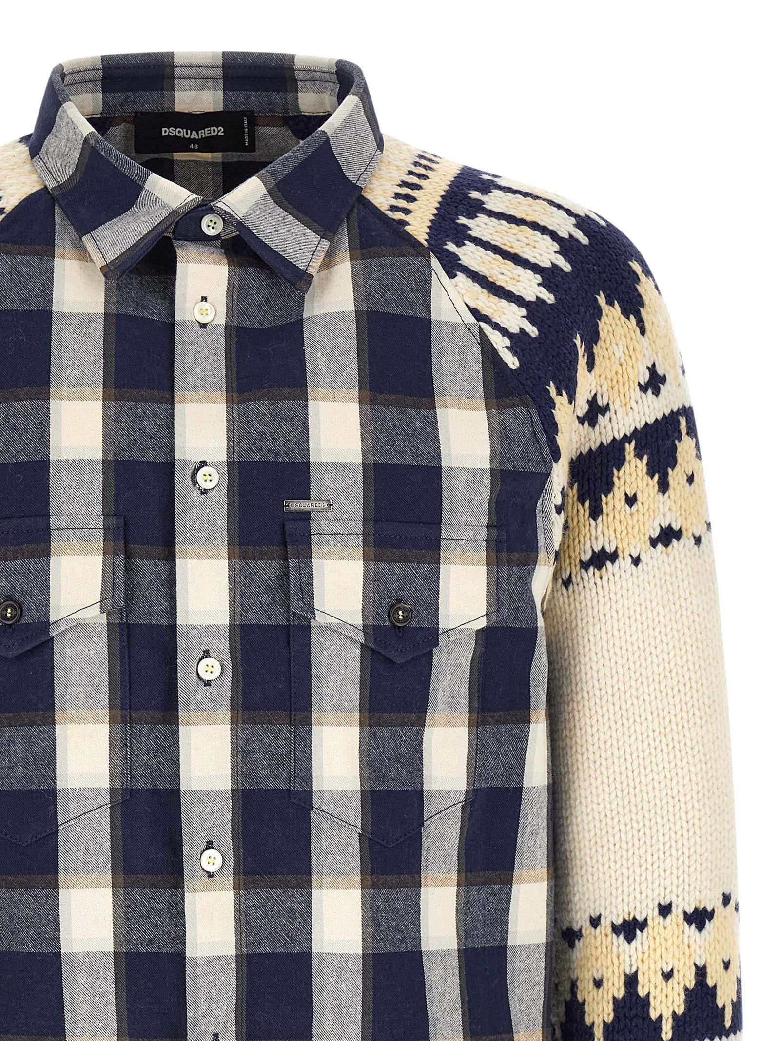 Dsquared2 Classic Check Drawstring Shirt multicolor - detail van het jacquard motief op de mouw