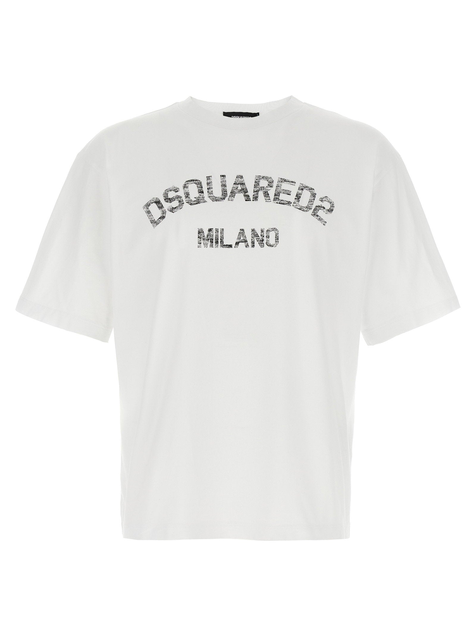 Dsquared2 Loose Fit Faded Milano T-shirt in wit, vooraanzicht met vervaagde Milano-print