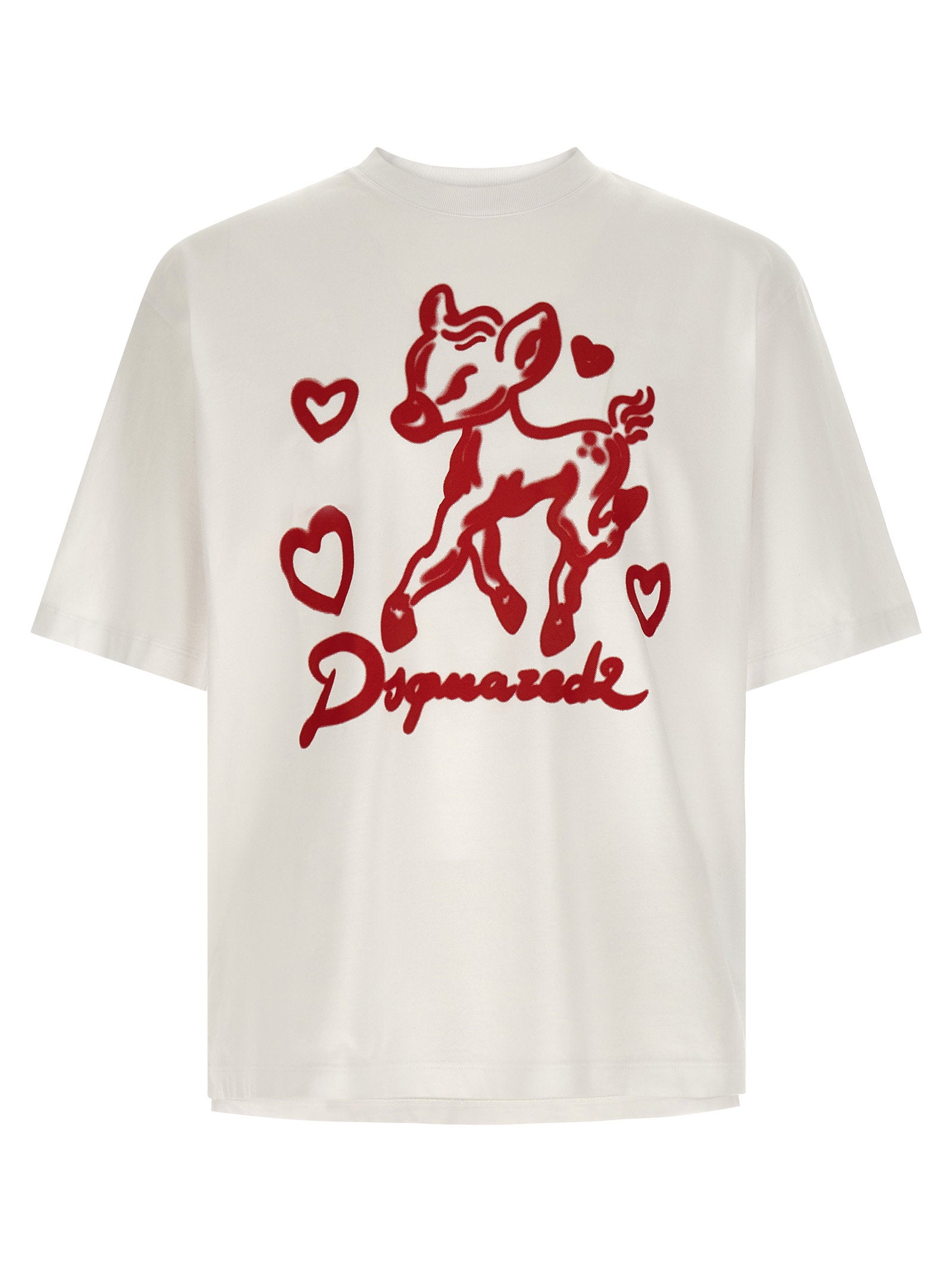 Dsquared2 Loose Fit T-shirt met Hertenprint Wit T-shirts Dsquared2