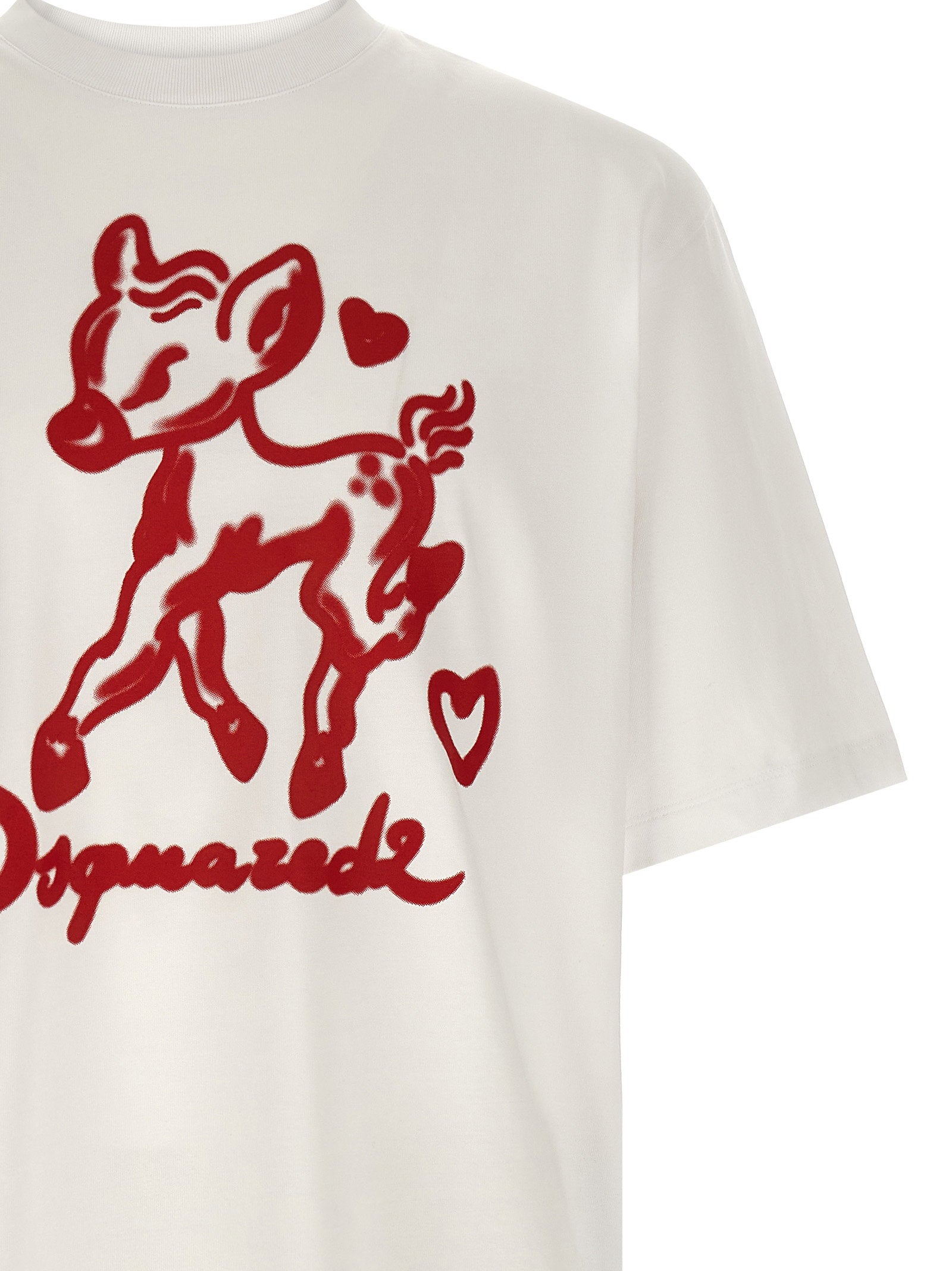 Dsquared2 T-shirt detail van hertenprint en hartgraphics
