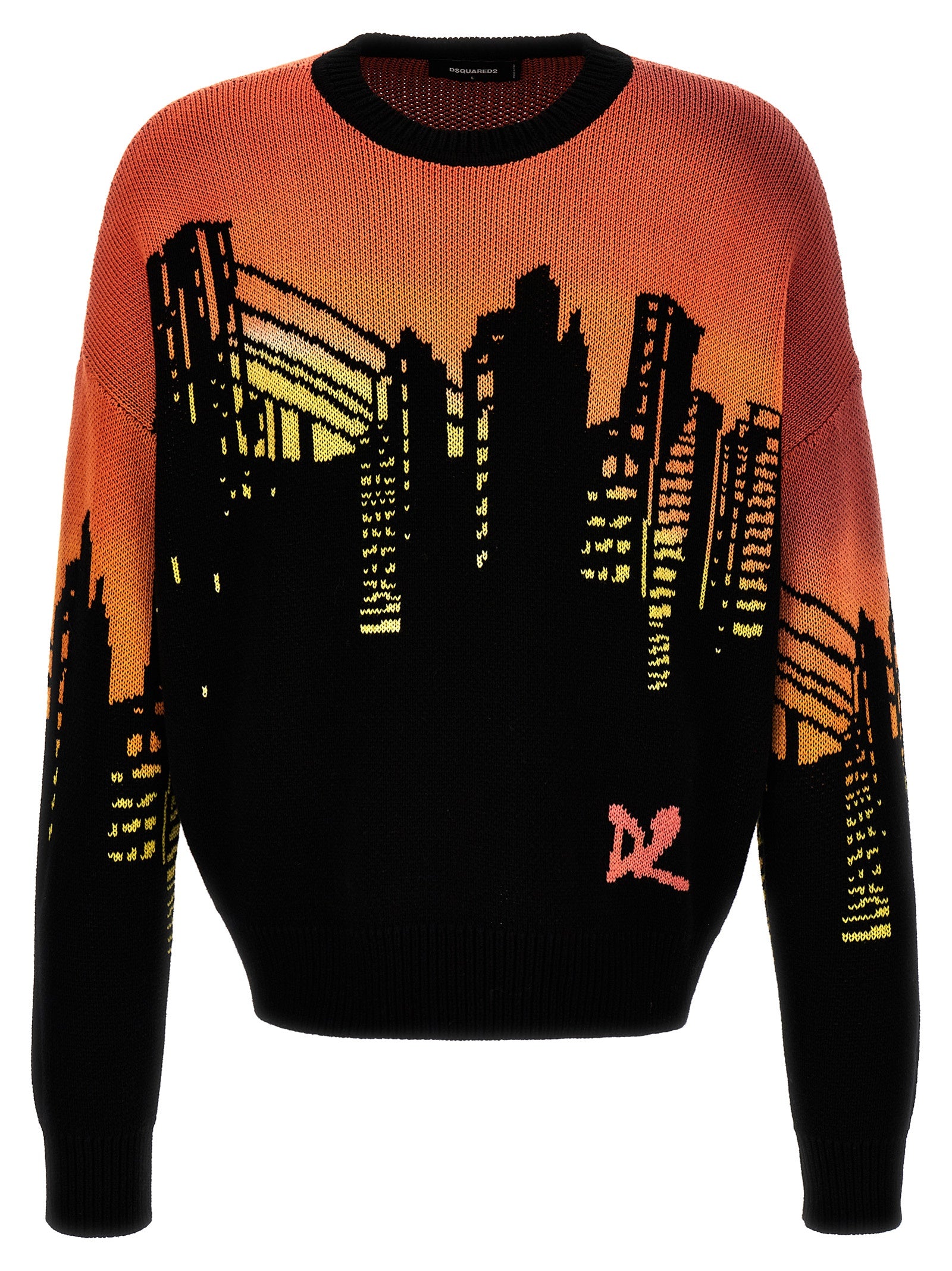 Dsquared2 Intarsia Knit Sweater Black Orange Skyline