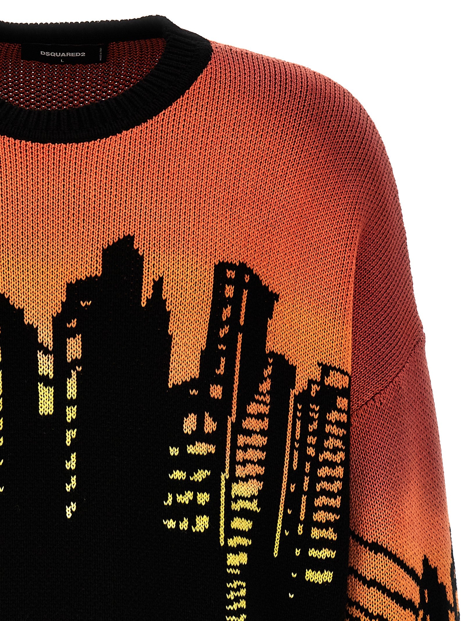Dsquared2 Intarsia Knit Sweater Black Orange Skyline Knitwear Dsquared2