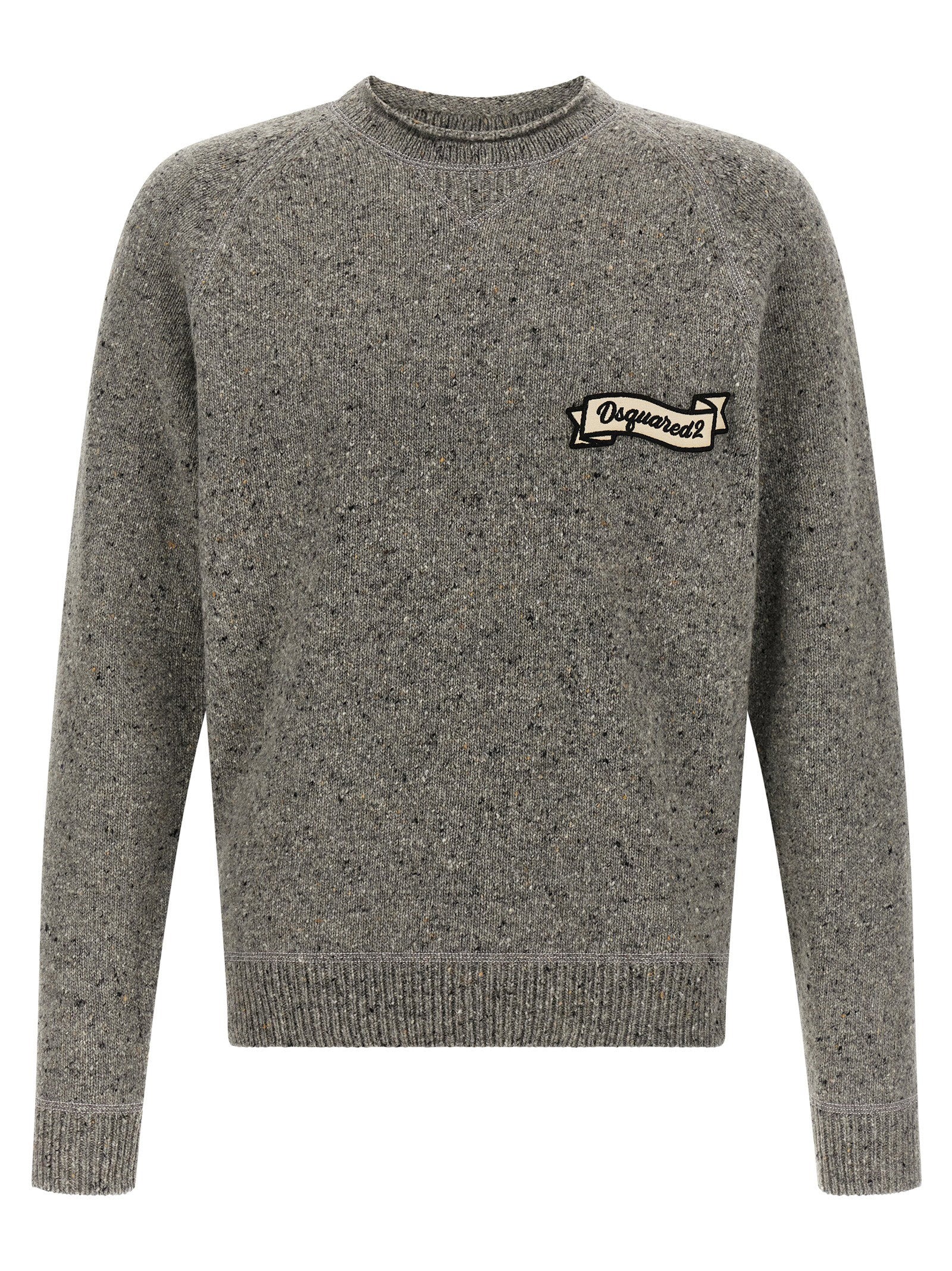 Dsquared2 Knop Yarn wollen trui grijs melange vooraanzicht