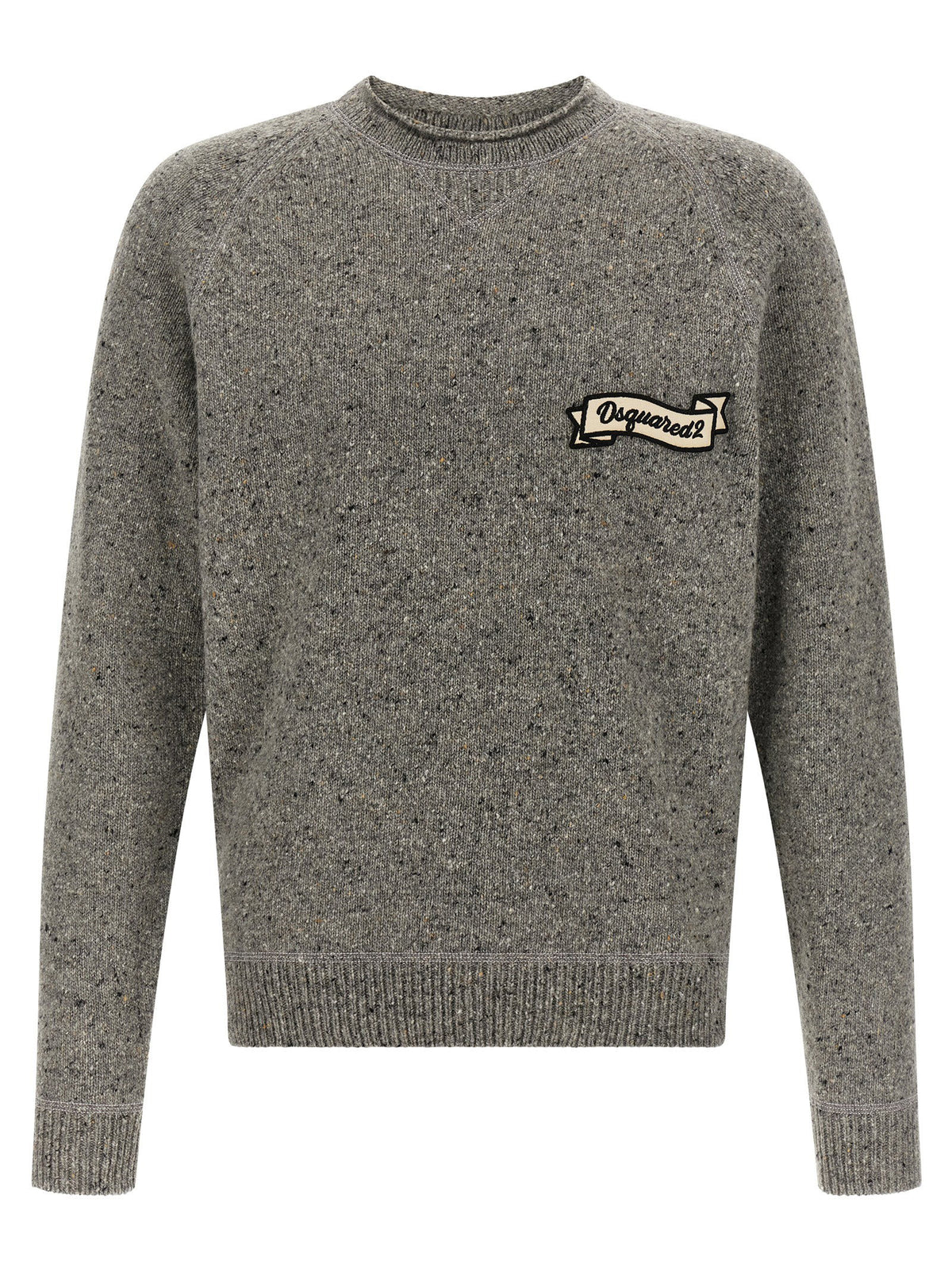 Grijze Dsquared2 trui van noppengaren met logopatch op de borst
