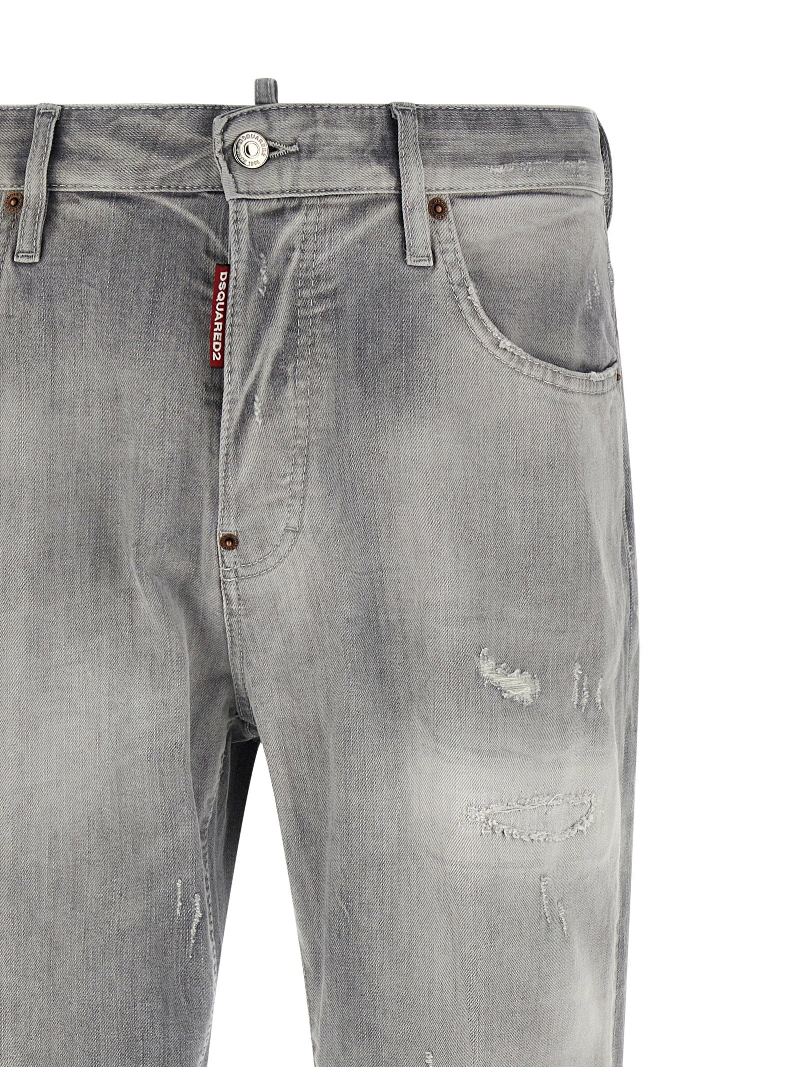 Dsquared2 642 jeans grijs - achteraanzicht met leren logolabel
