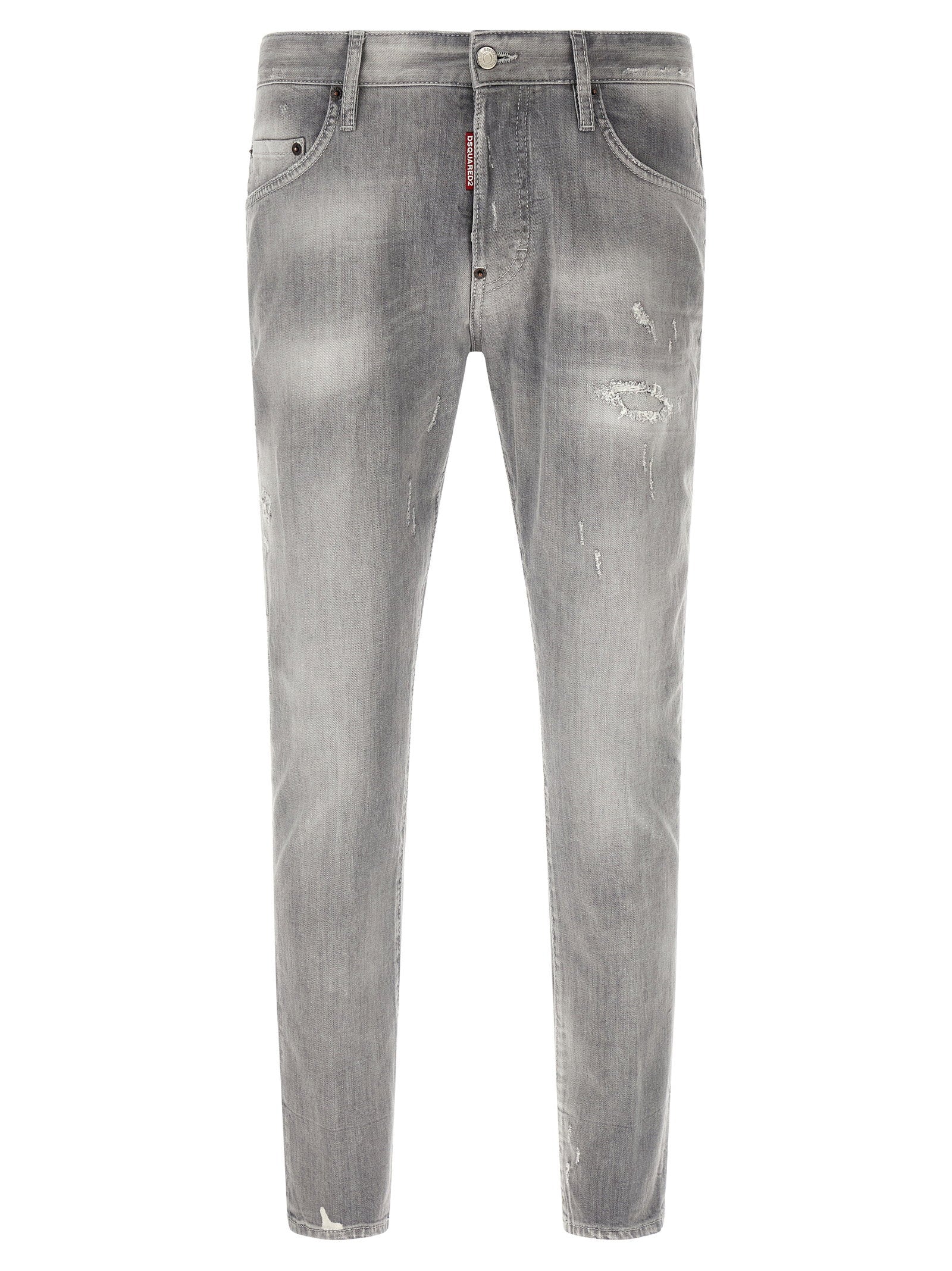 Dsquared2 slim tapered jeans grijs - vooraanzicht met distressed details