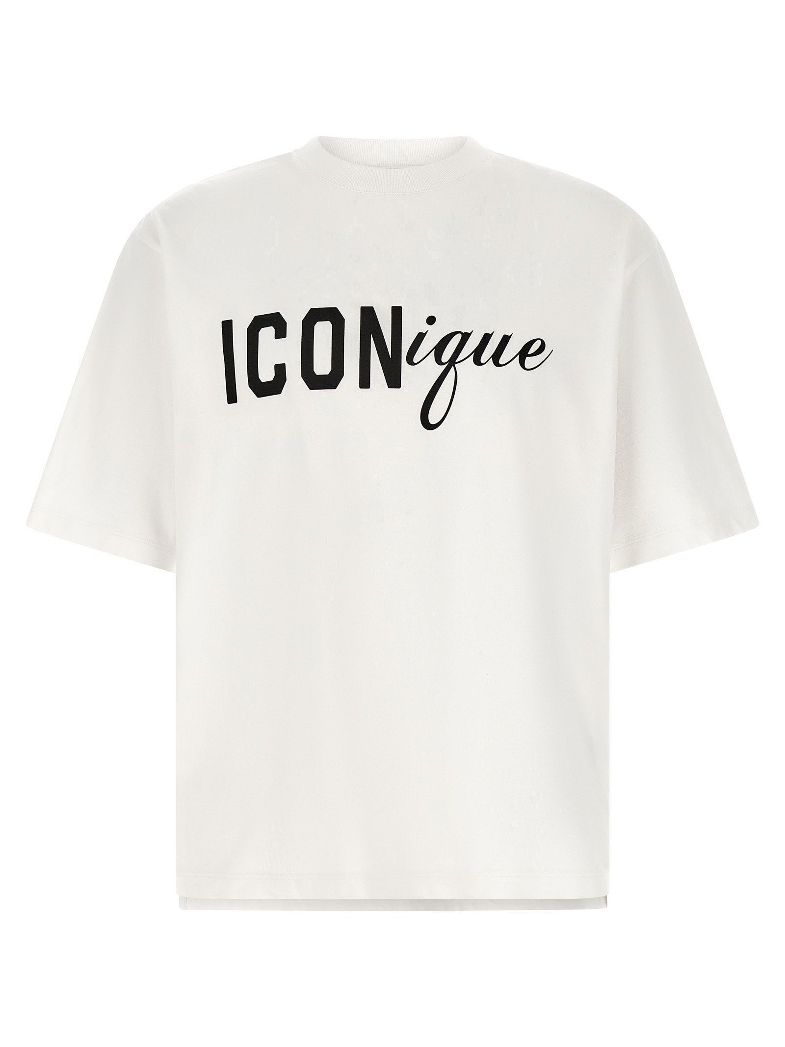 Dsquared2 ICONique Geribbelde Katoenen Logo T-shirt Wit Topwear Dsquared2