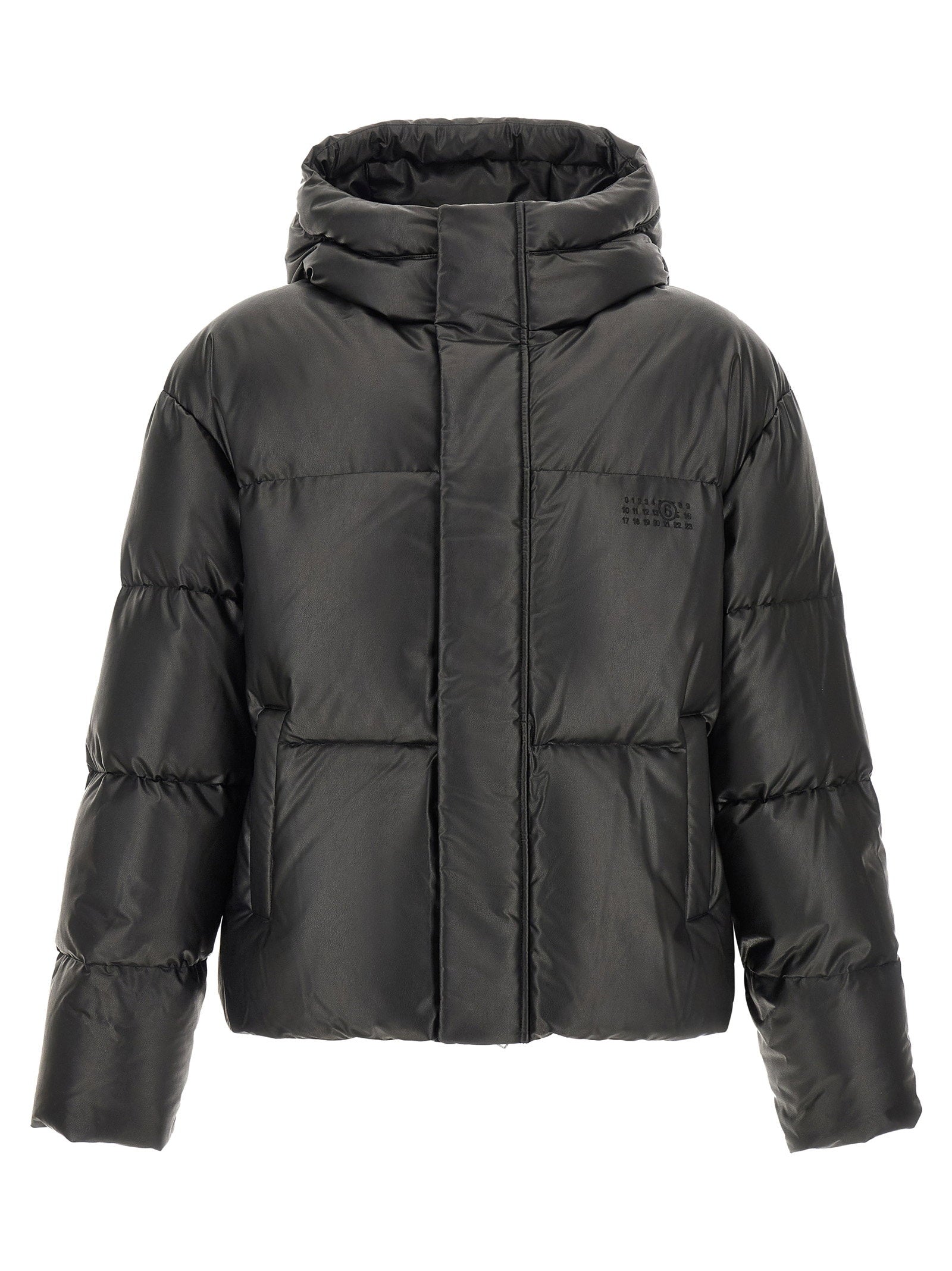 MM6 Maison Margiela zwart gelakt donsjack, vooraanzicht