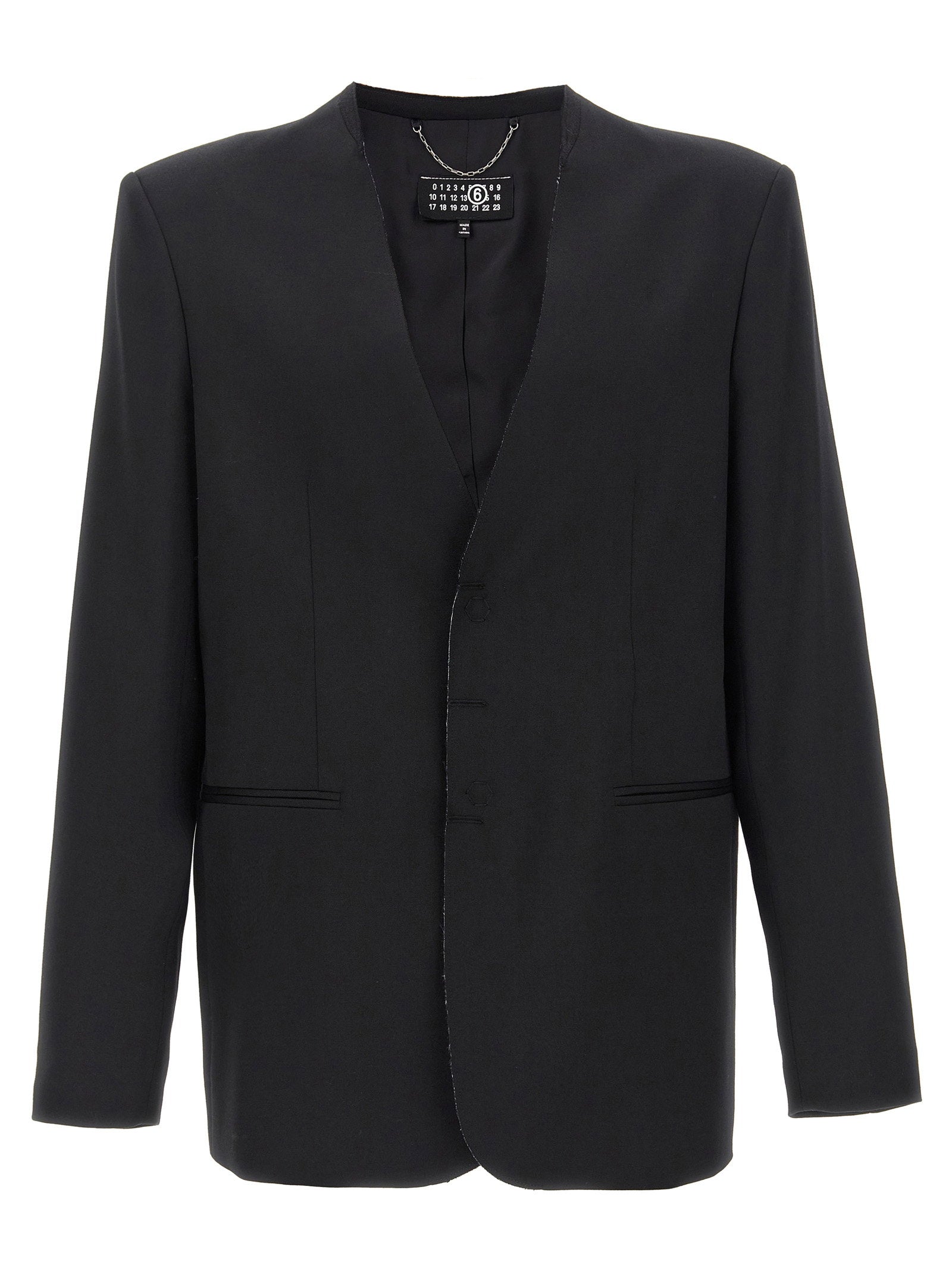 MM6 Maison Margiela kraagloze blazer in zwart, vooraanzicht