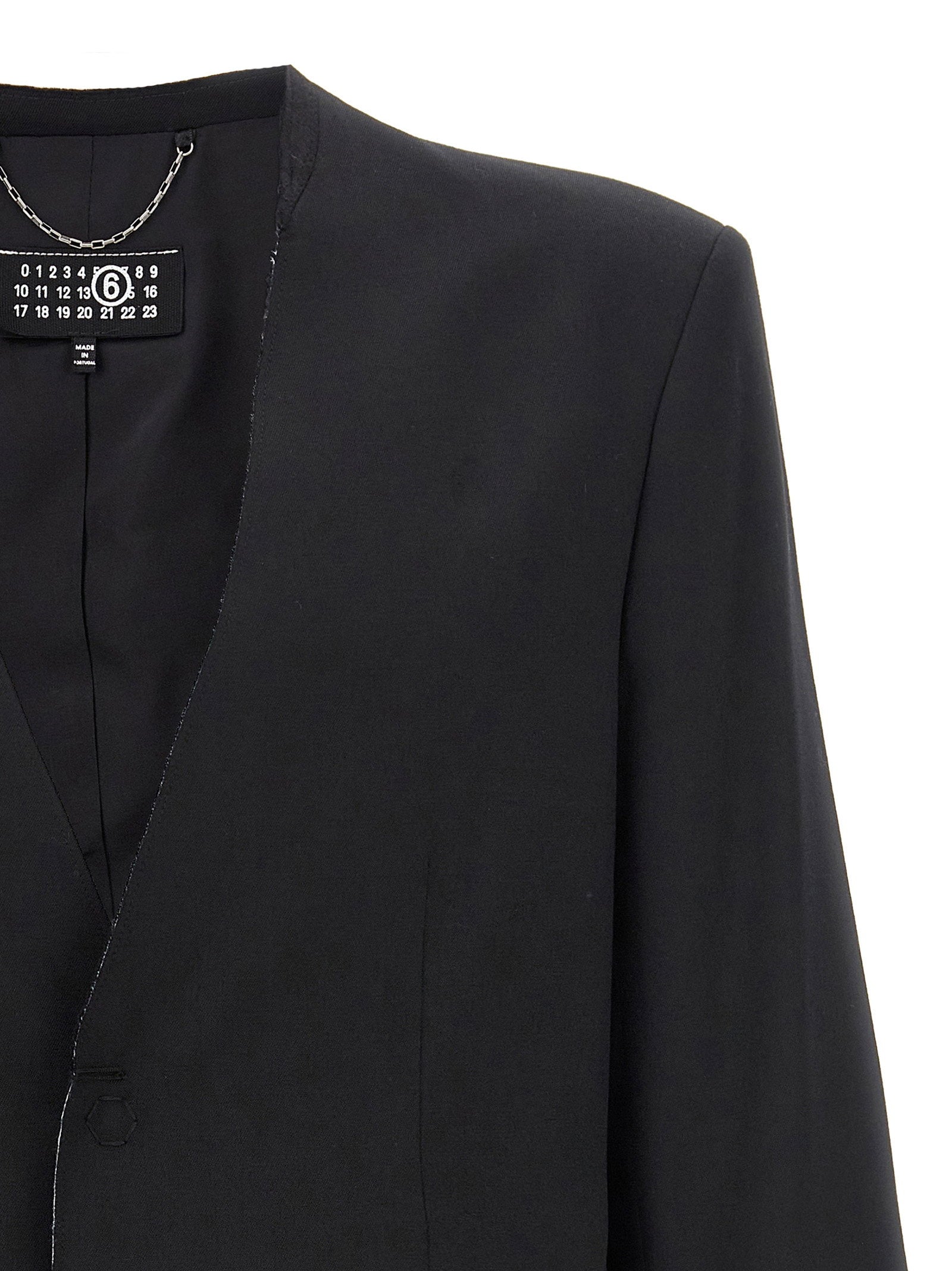MM6 Maison Margiela zwarte blazer, achteraanzicht met witte stiklijn