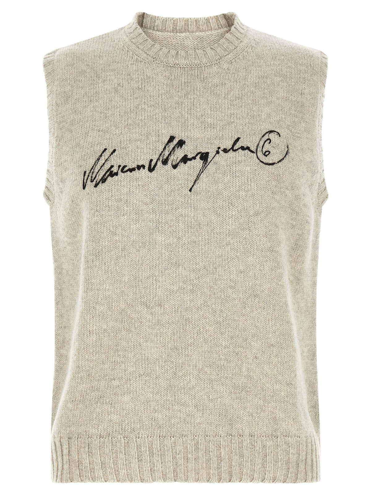 MM6 Maison Margiela Mouwloze Trui met Signatuur Lichtgrijs