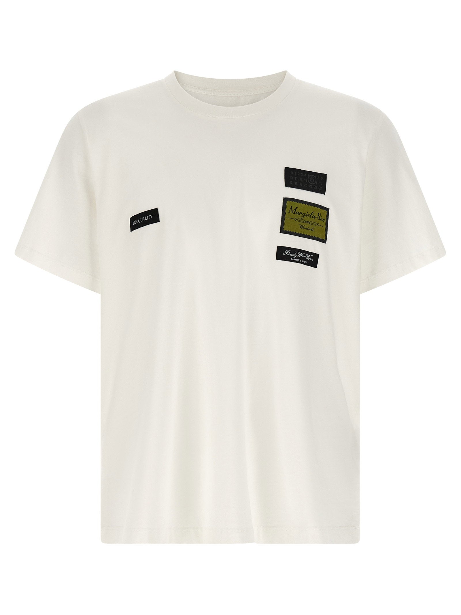 MM6 Maison Margiela T-shirt in zwart, vooraanzicht met etichette-patch