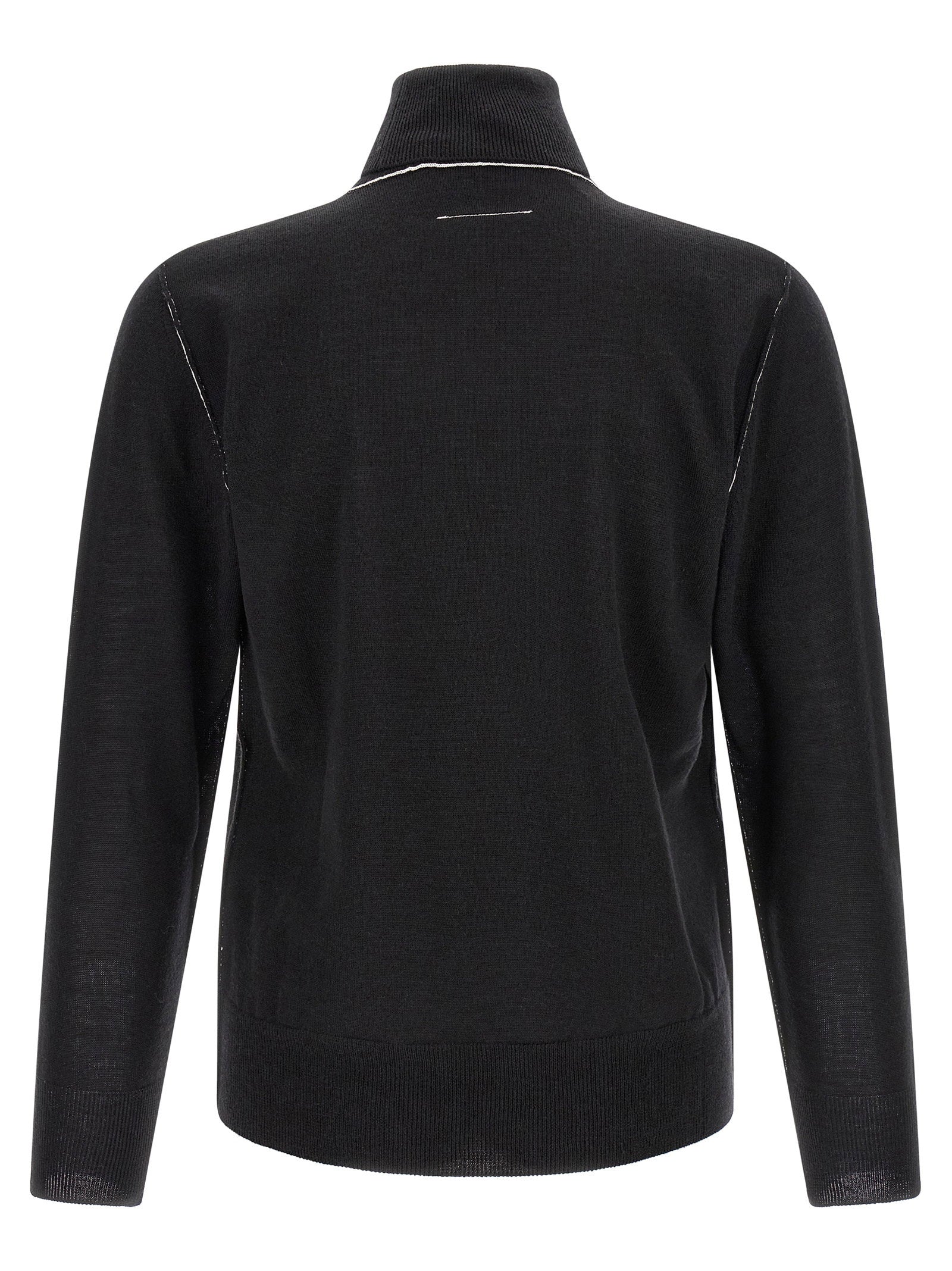 MM6 Maison Margiela wollen coltrui, achteraanzicht met witte horizontale stiksels