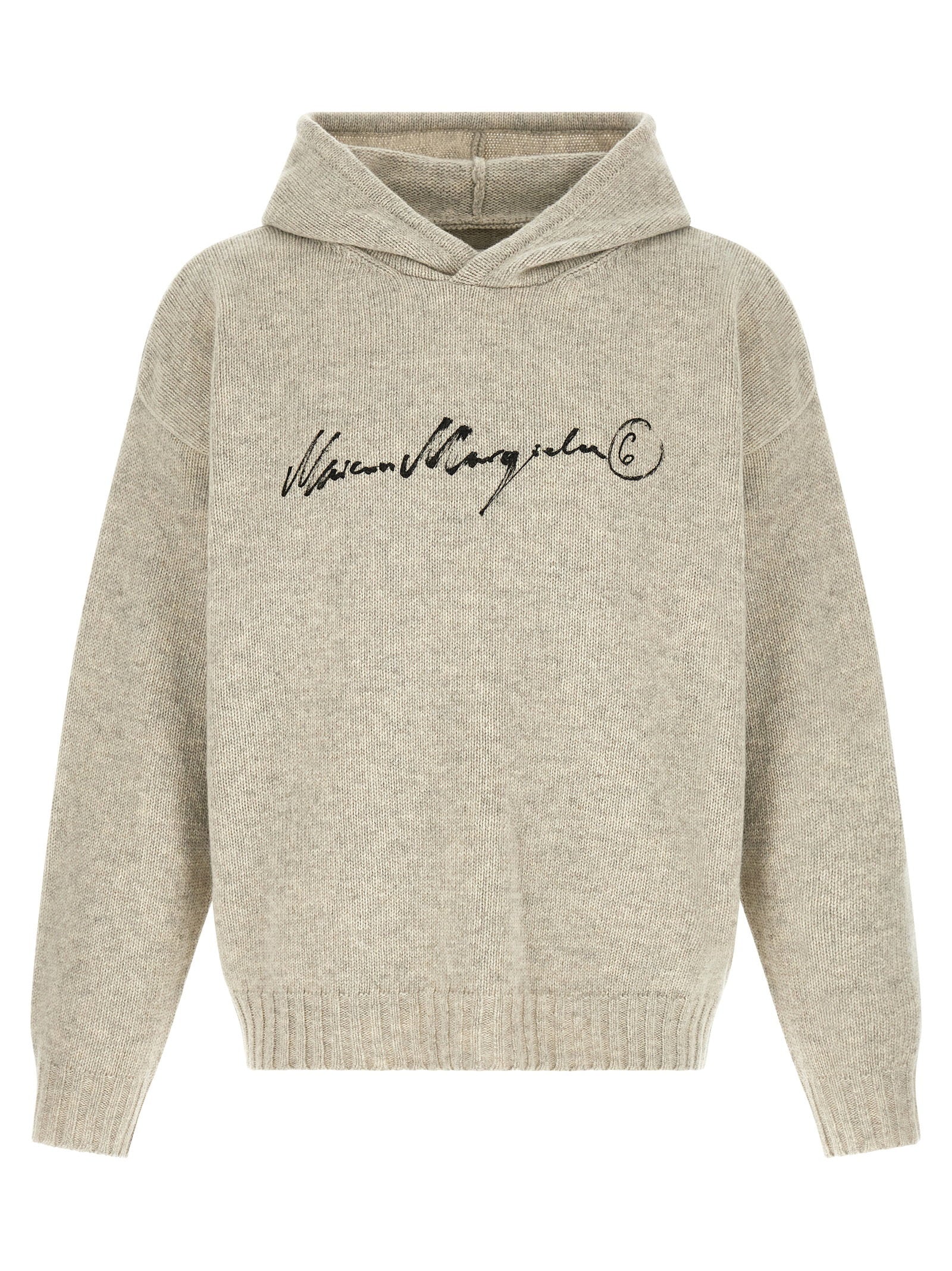 MM6 Maison Margiela Margiela 6 Hooded Sweater grijs, vooraanzicht met logoprint