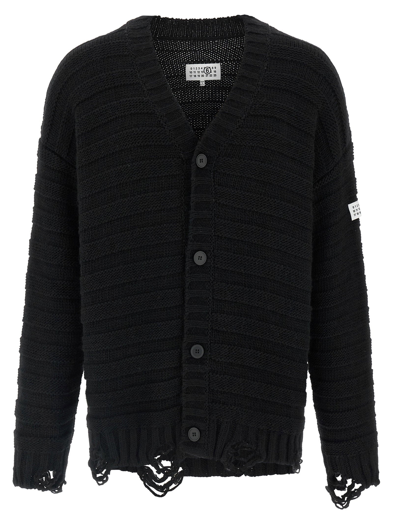 MM6 Maison Margiela Distressed Wollen Cardigan Zwart