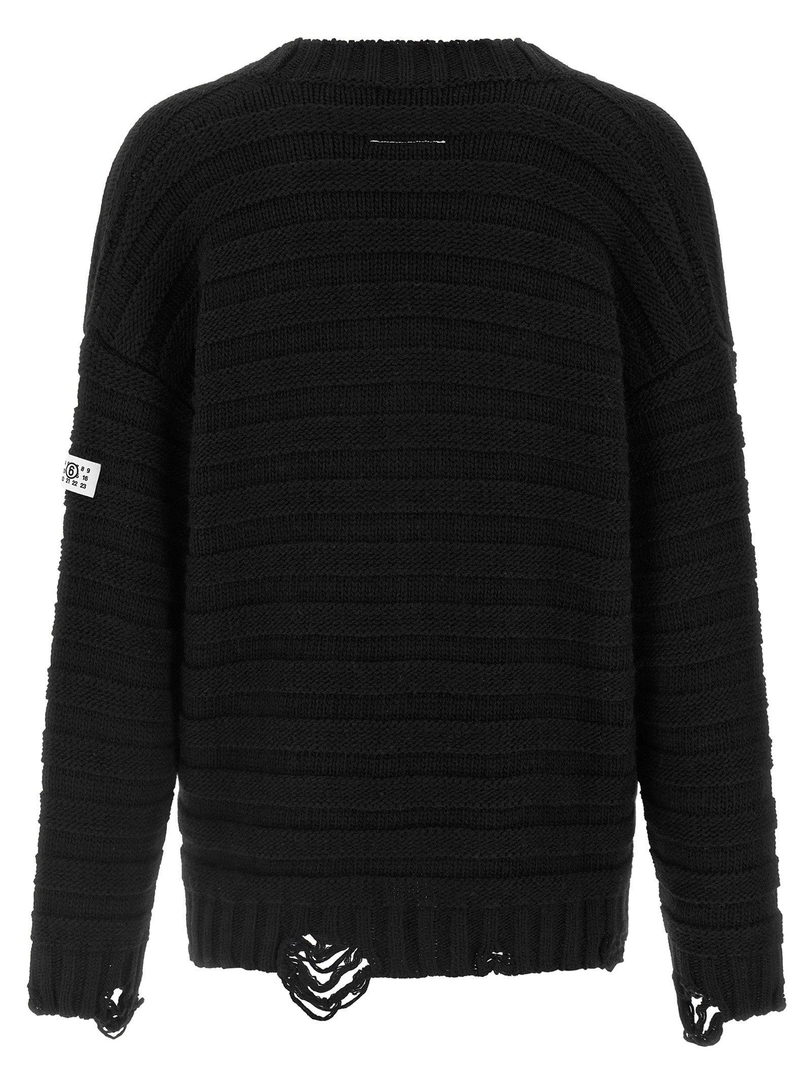 MM6 Maison Margiela Distressed Wool Cardigan, close-up gefranjerde manchet