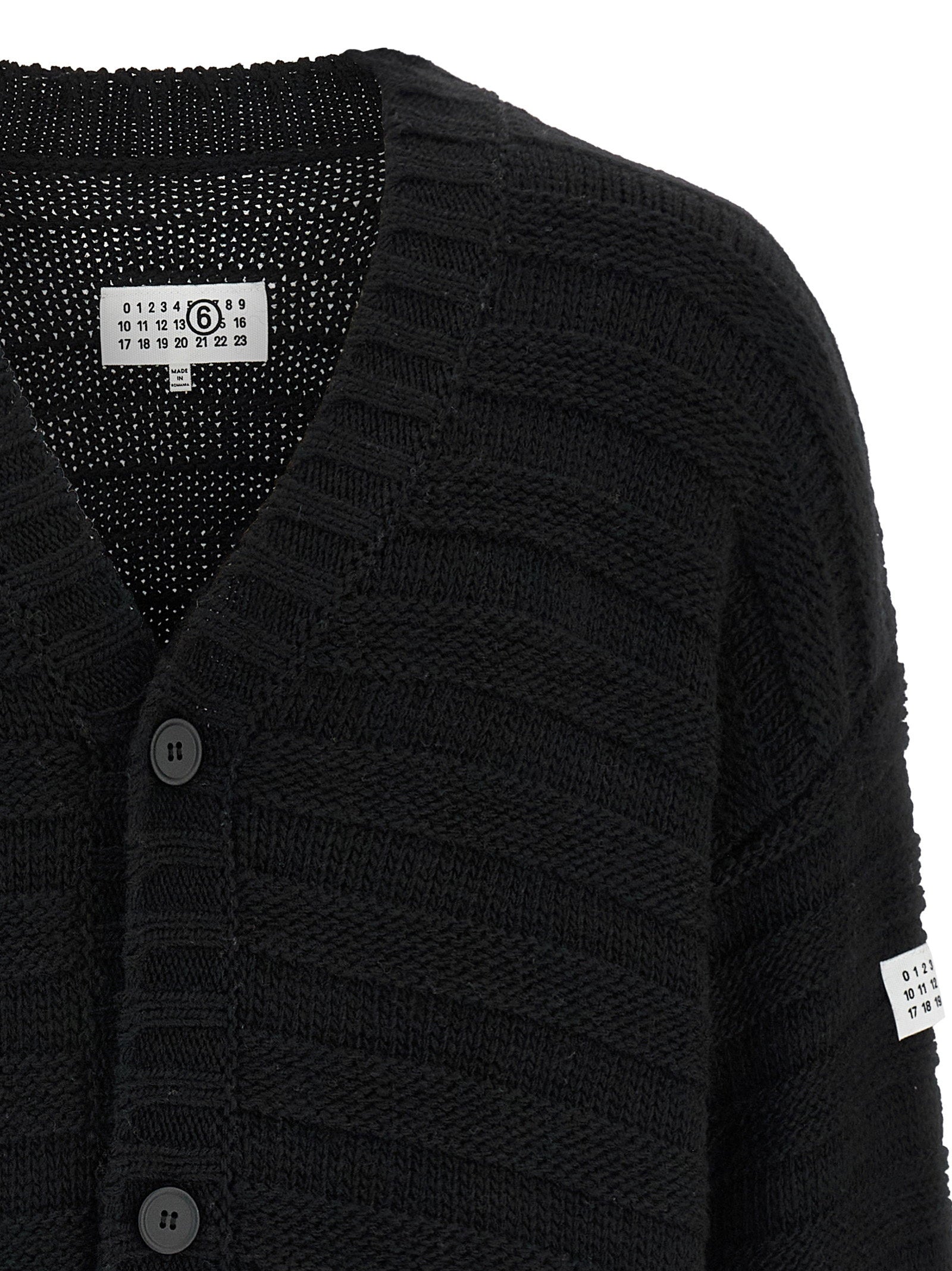 MM6 Maison Margiela Distressed Wool Cardigan, detail MM6-jacquardpatch