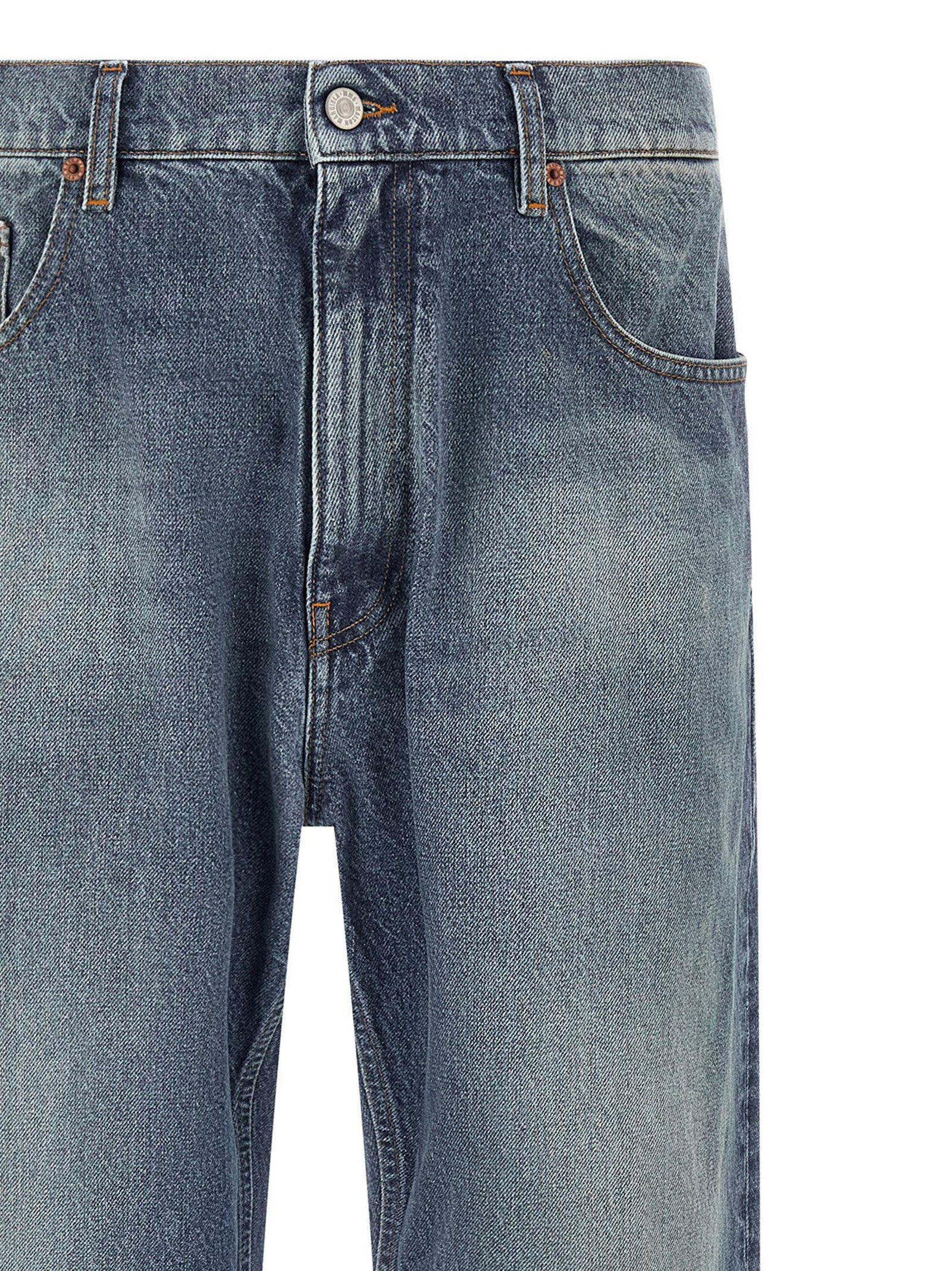 MM6 Maison Margiela Straight Leg Jeans blauw, detail oranje topstitching taillelijn