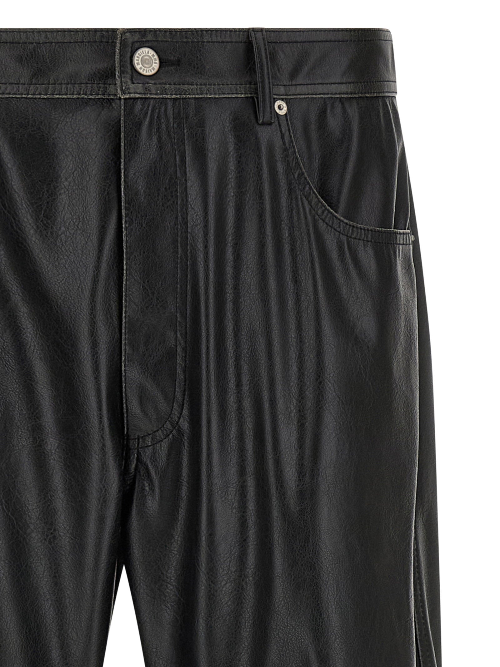 MM6 Maison Margiela leather-effect broek zwart - achteraanzicht met witte stiklijn
